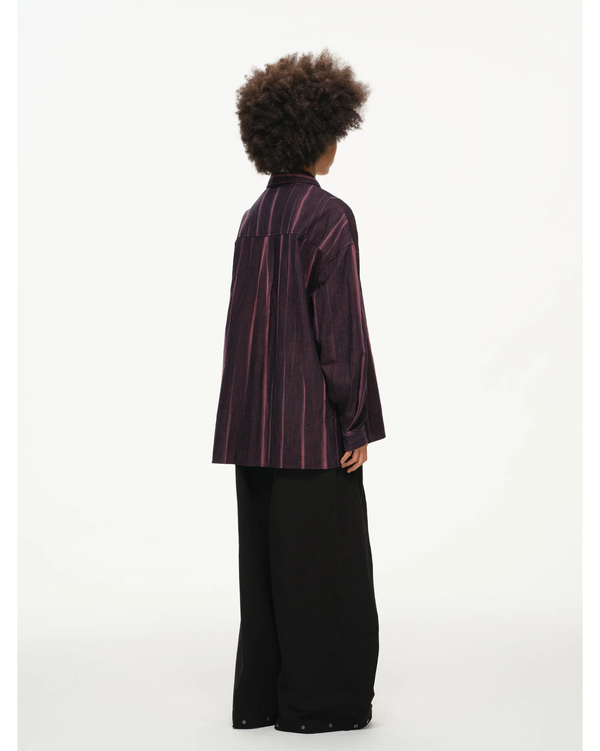 Vertical Stripe Button Up – Deep Burgundy & Rose, Relaxed Fit - Image 9