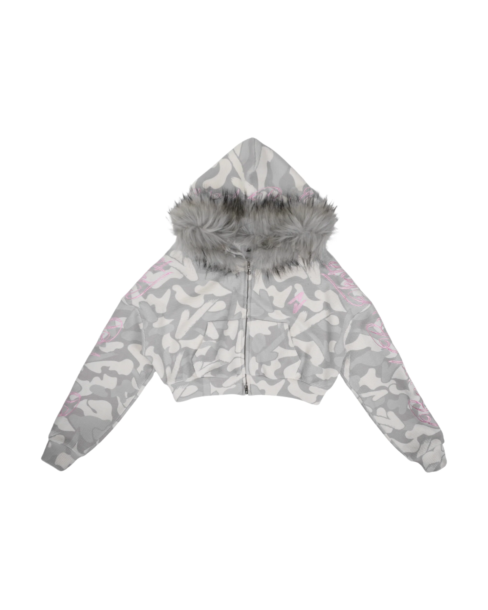 VISIONARY "BOUND BY FATE" CAMO FUR CROPPED ZIP-UP JACKET (WOMEN)