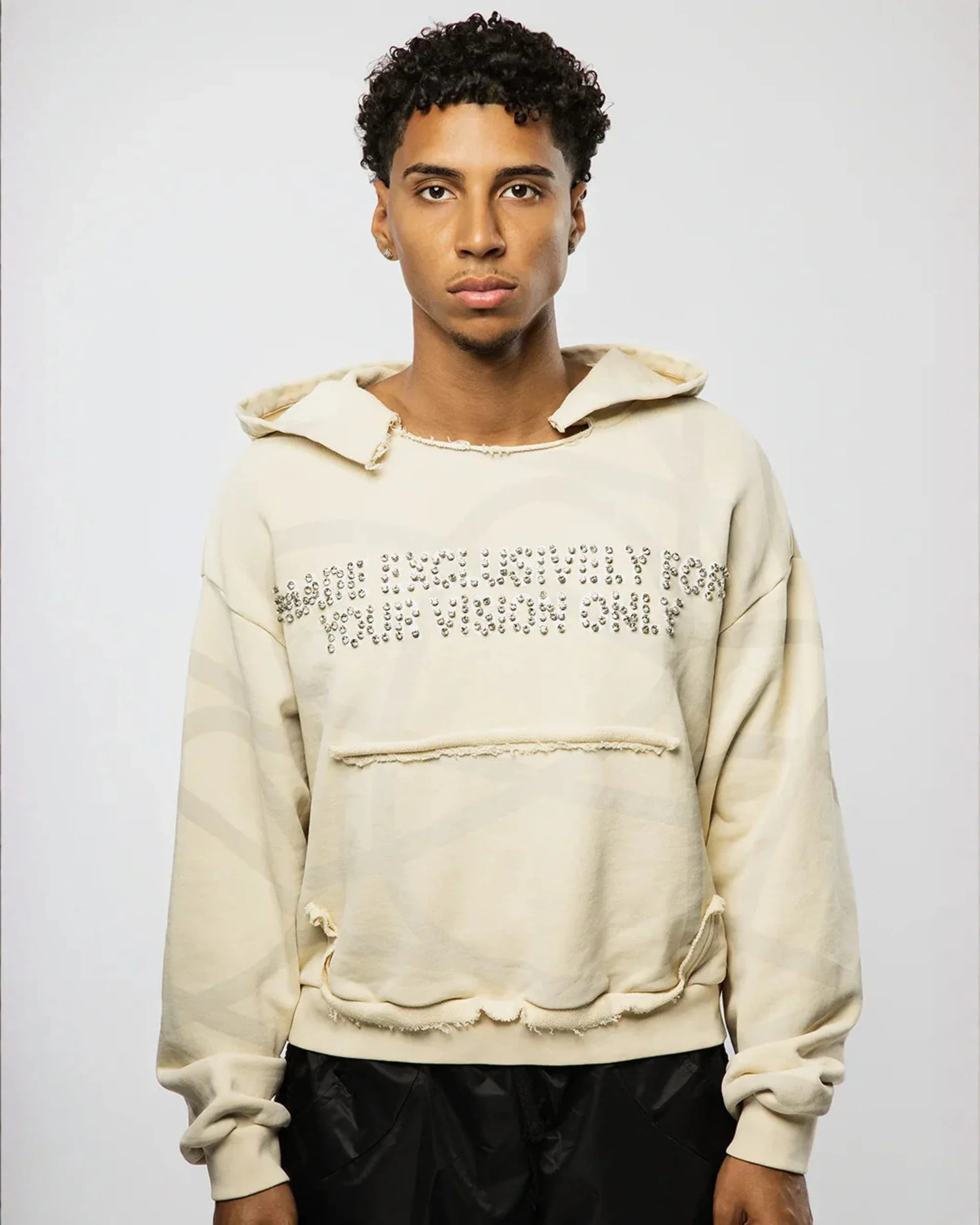 VISIONARY "TWISTED CHAOS" DISTRESSED HOODIE ( OAT MILK ) - Image 4