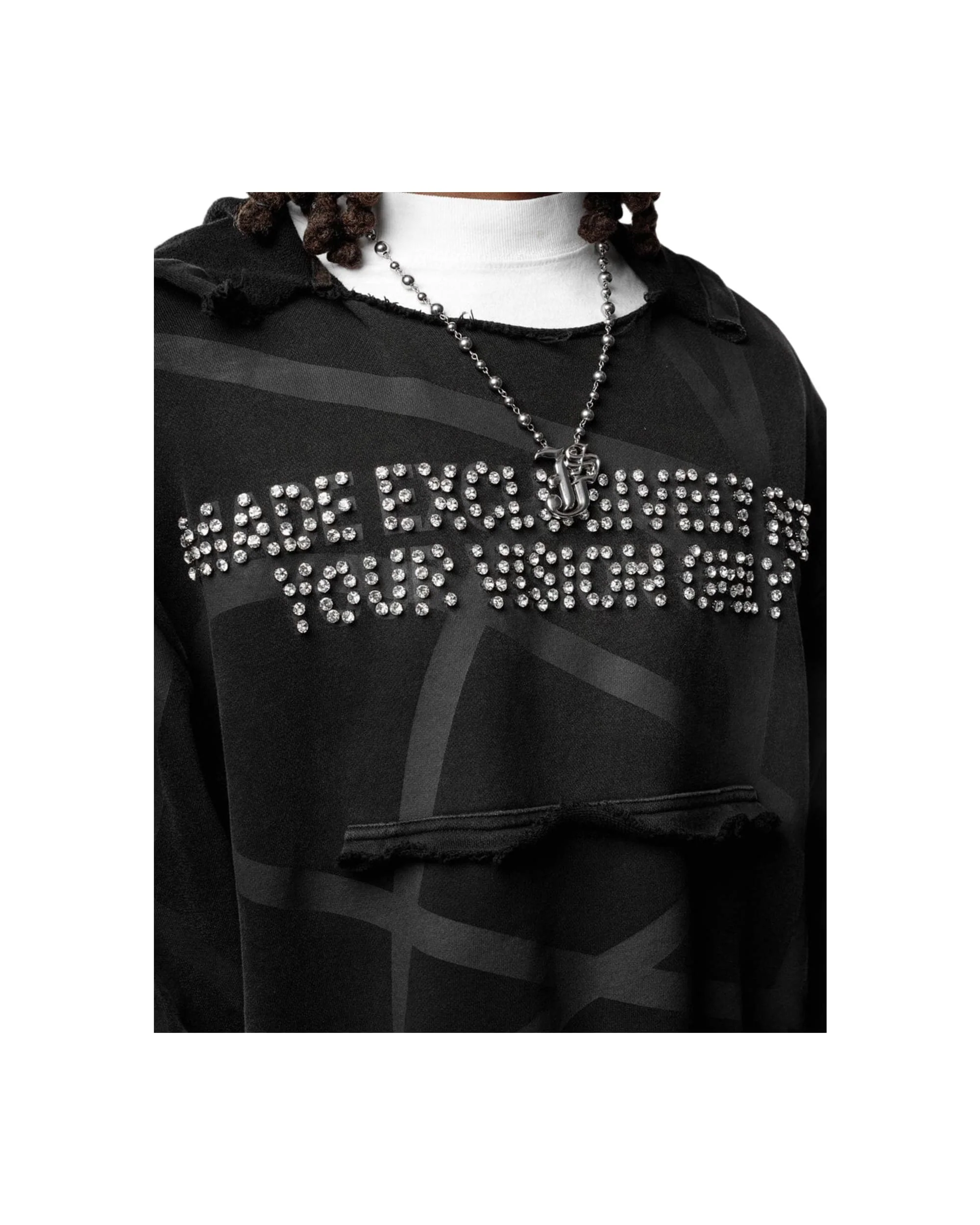 VISIONARY "TWISTED CHAOS" DISTRESSED HOODIE (TRIPLE BLACK) - Image 6
