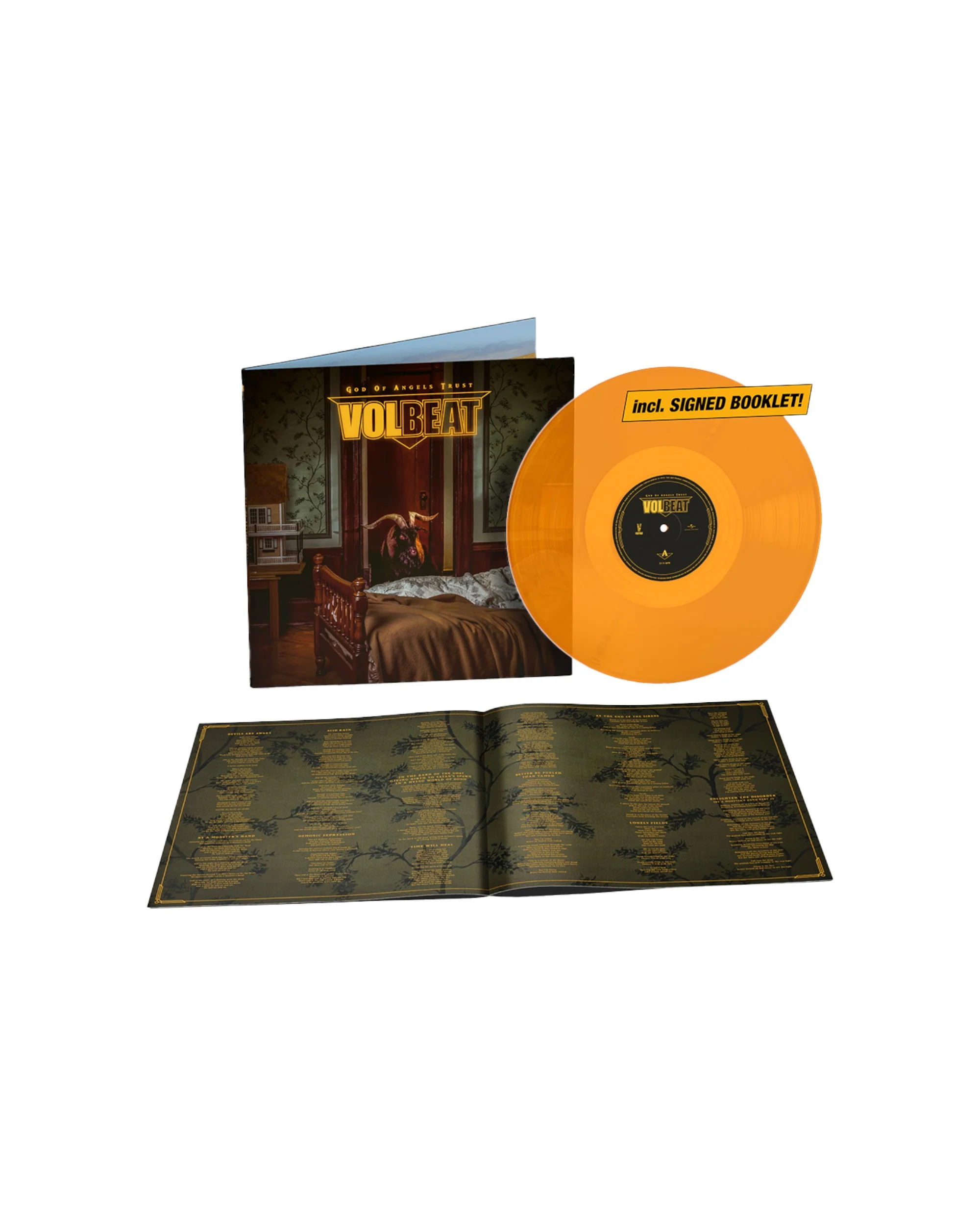 Volbeat, God Of Angels Trust Lamplight Glow Signed LP