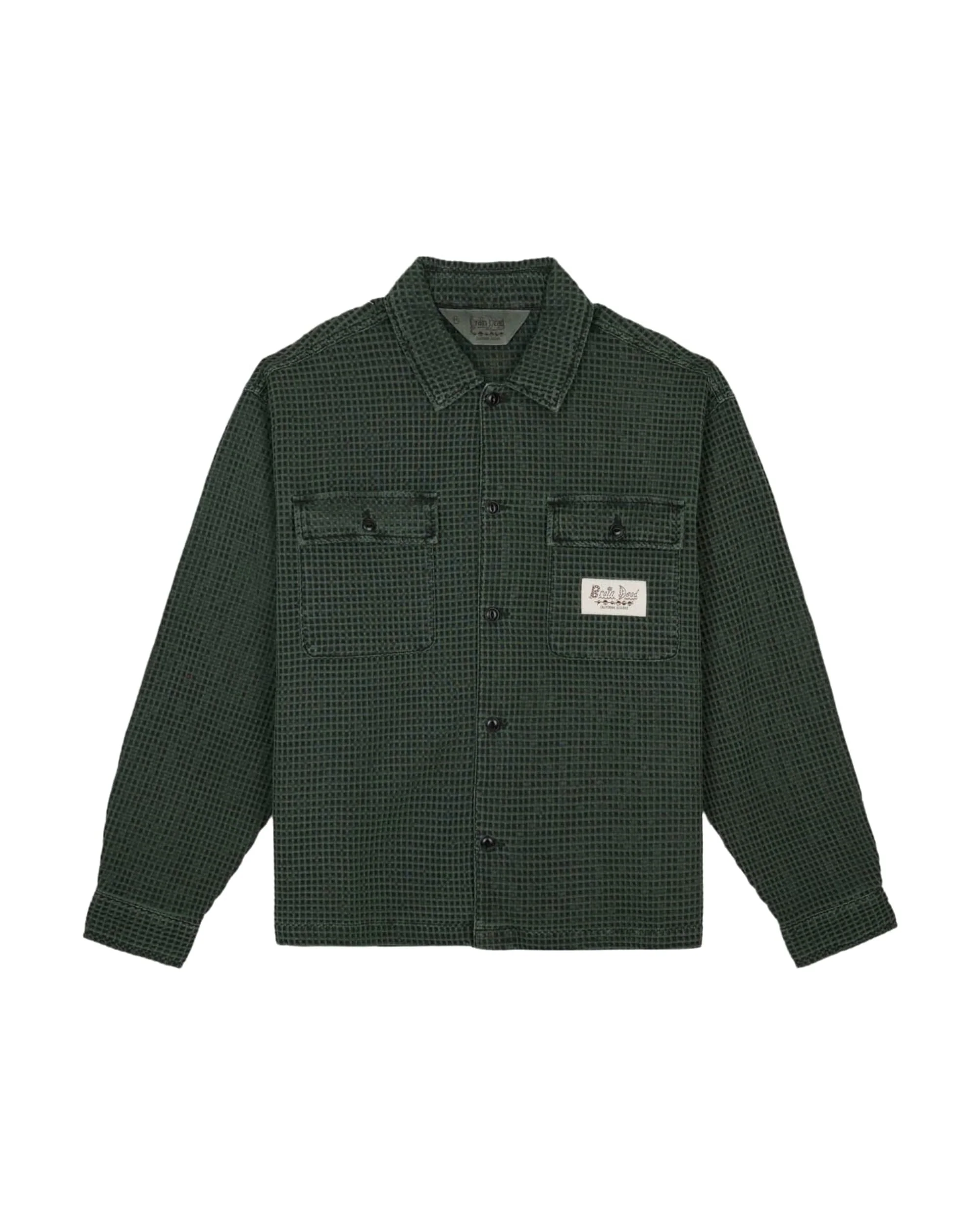 Waffle Button Front Shirt - Dark Green