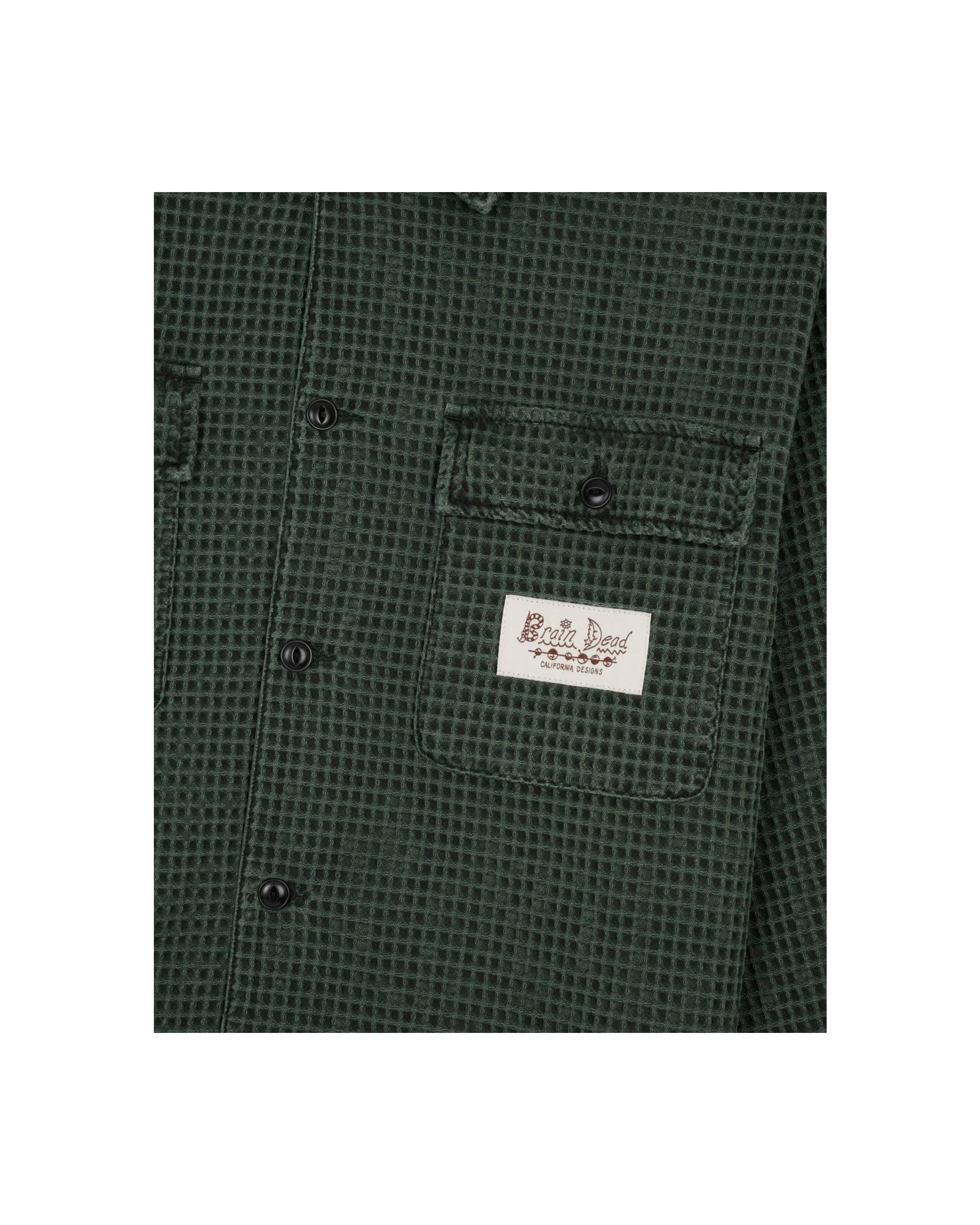 Waffle Button Front Shirt - Dark Green - Image 3
