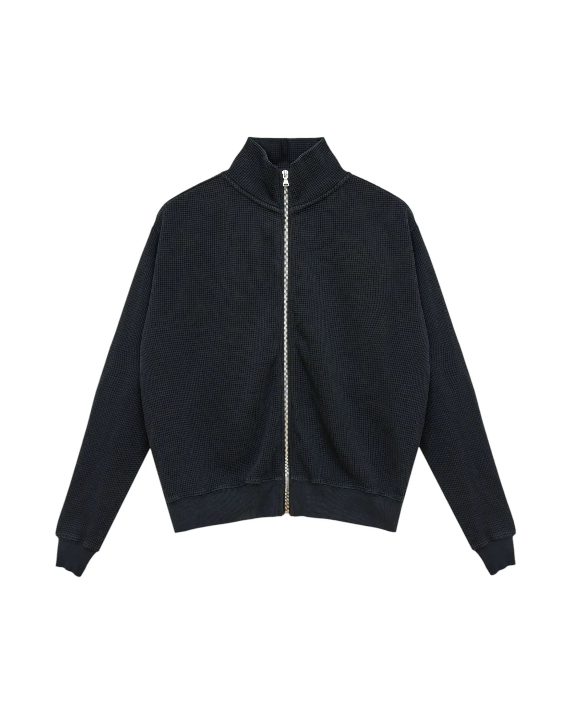 Waffle Zip Up Track Jacket - Black
