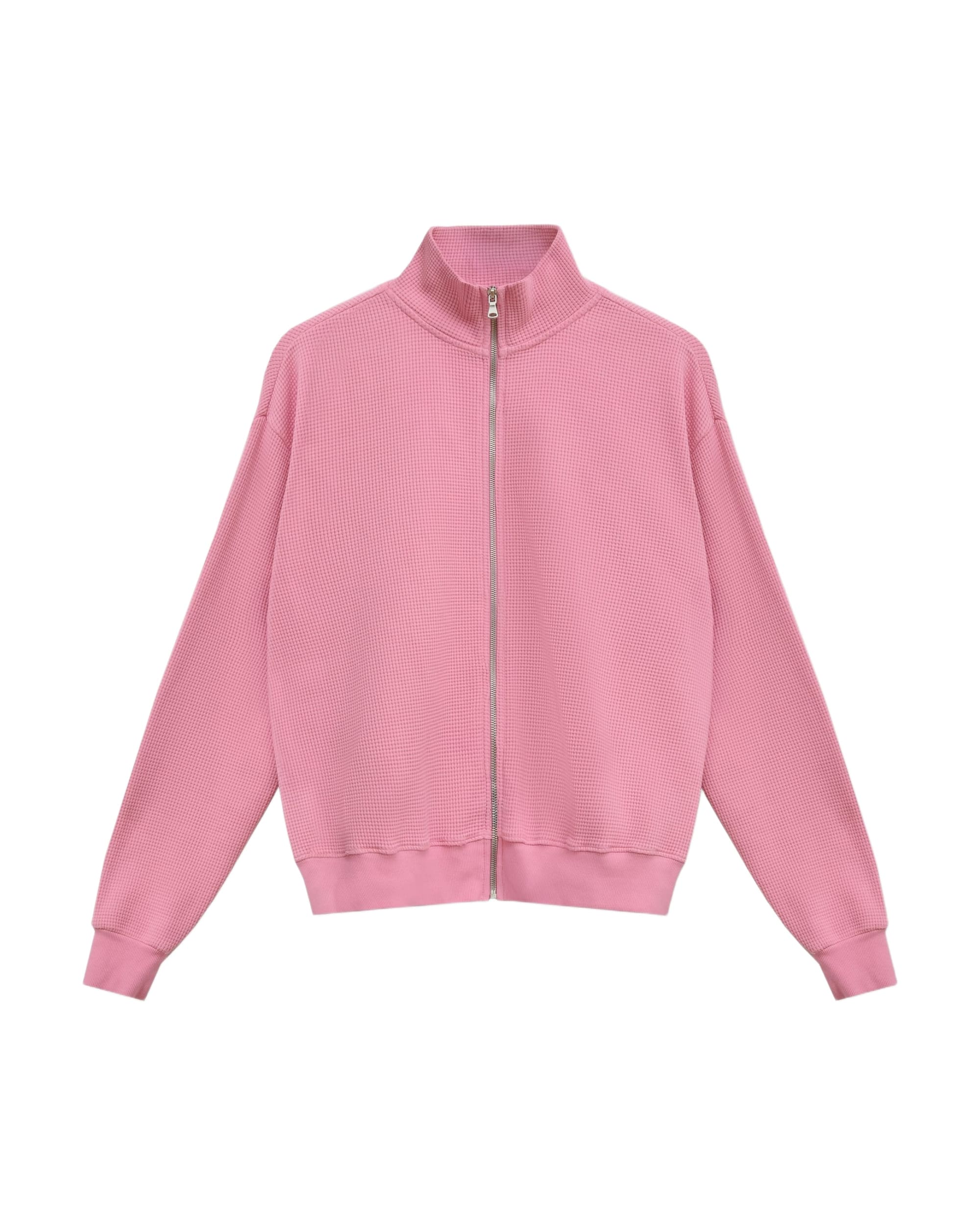 Waffle Zip Up Track Jacket - Bubble Gum Pink