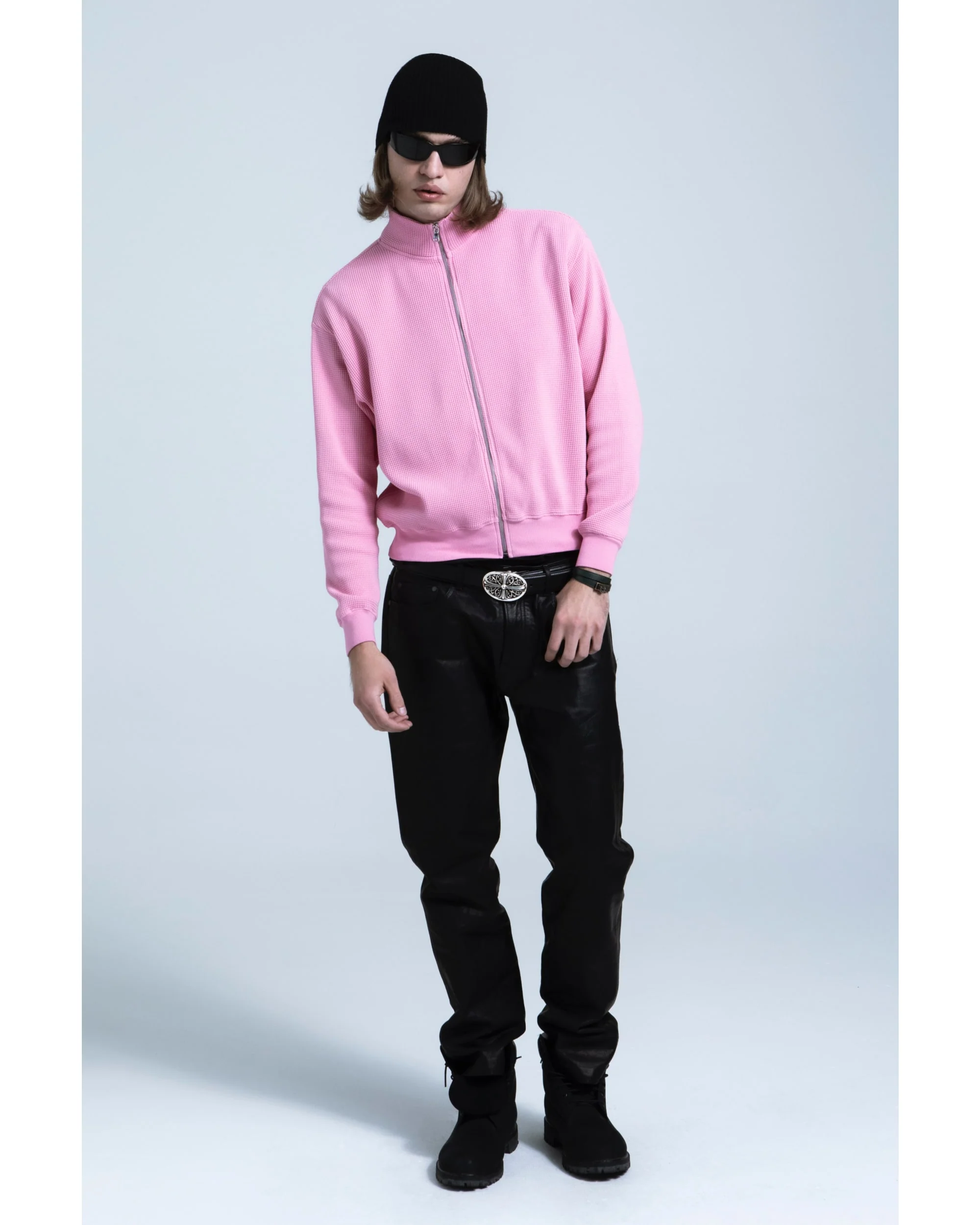 Waffle Zip Up Track Jacket - Bubble Gum Pink - Image 6