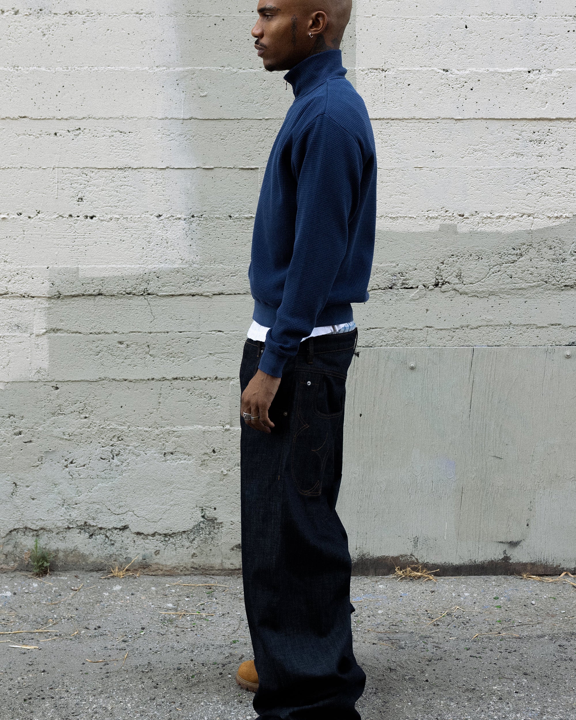 Waffle Zip Up Track Jacket - Vintage Navy - Image 4