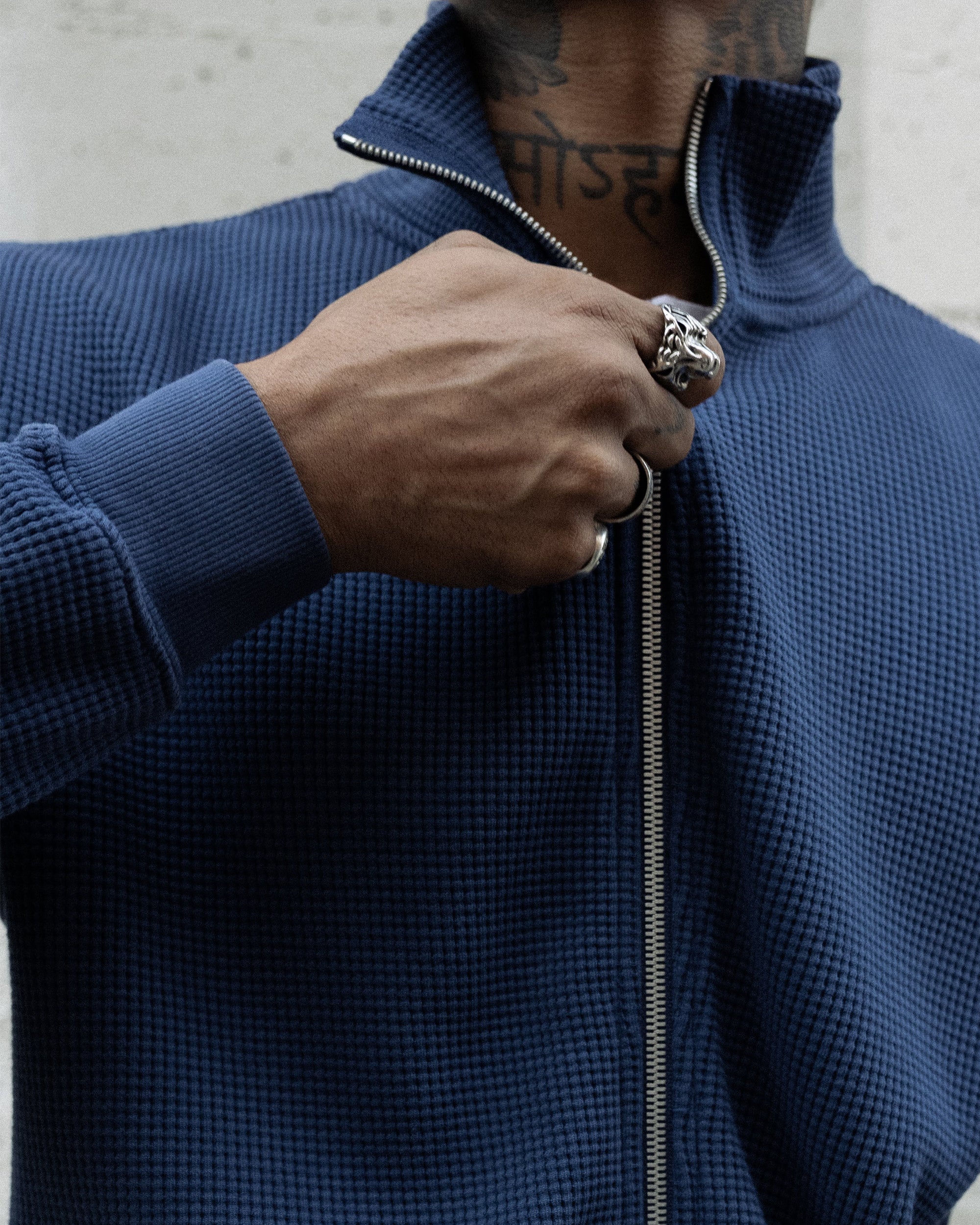 Waffle Zip Up Track Jacket - Vintage Navy - Image 5