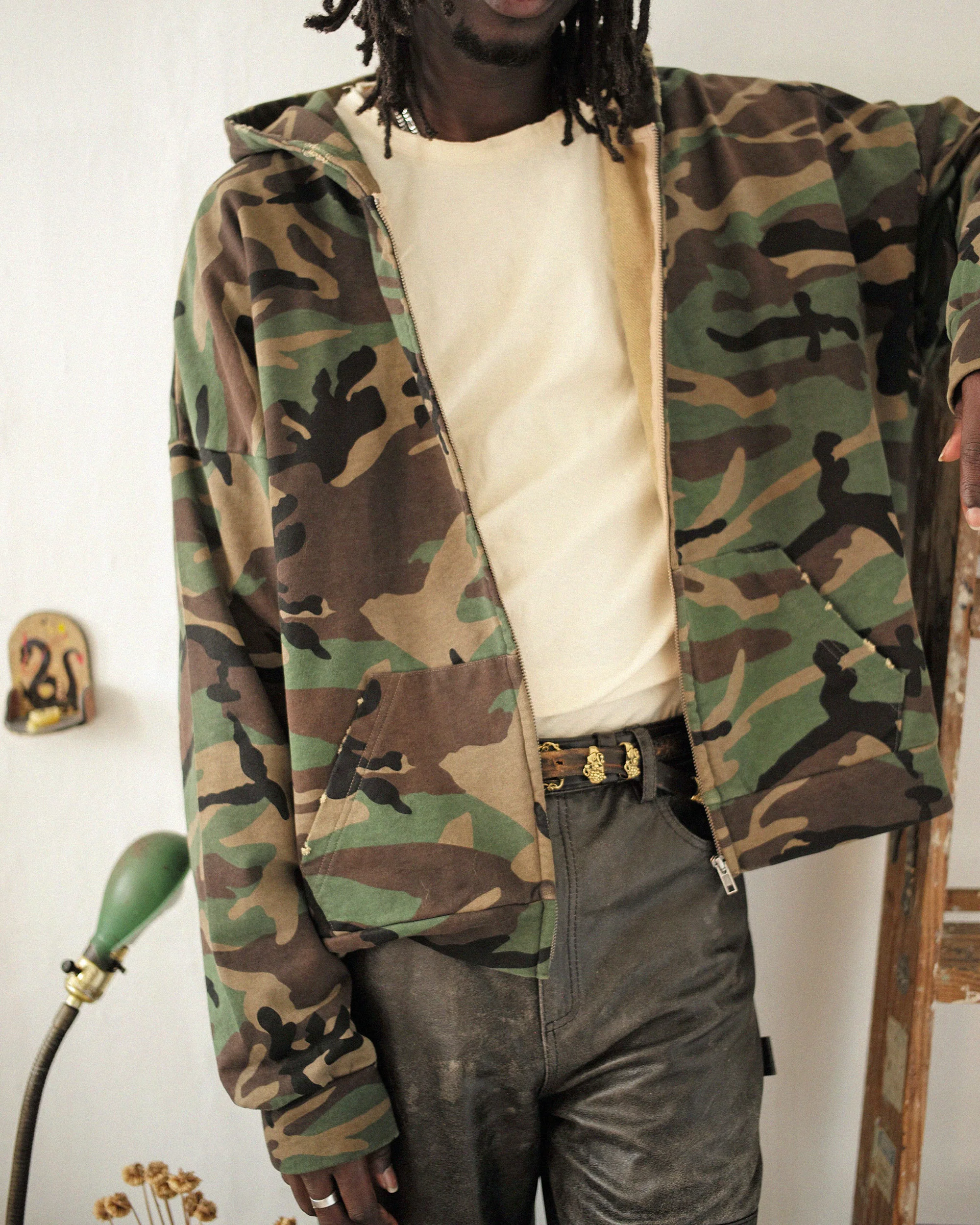 Washed Camouflage Zip Hoodie - Image 2