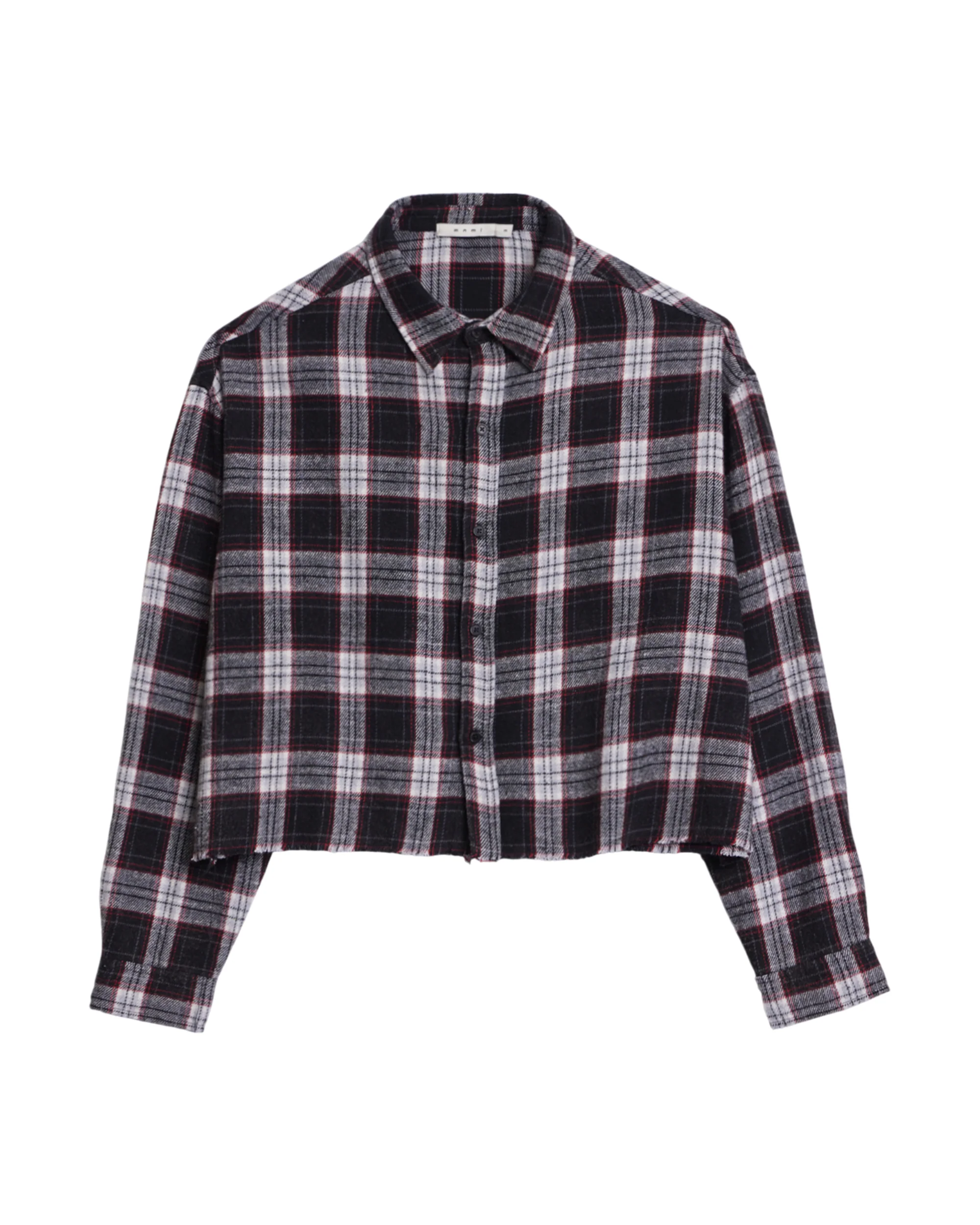 Washed Cropped Flannel Shirt - Black/White