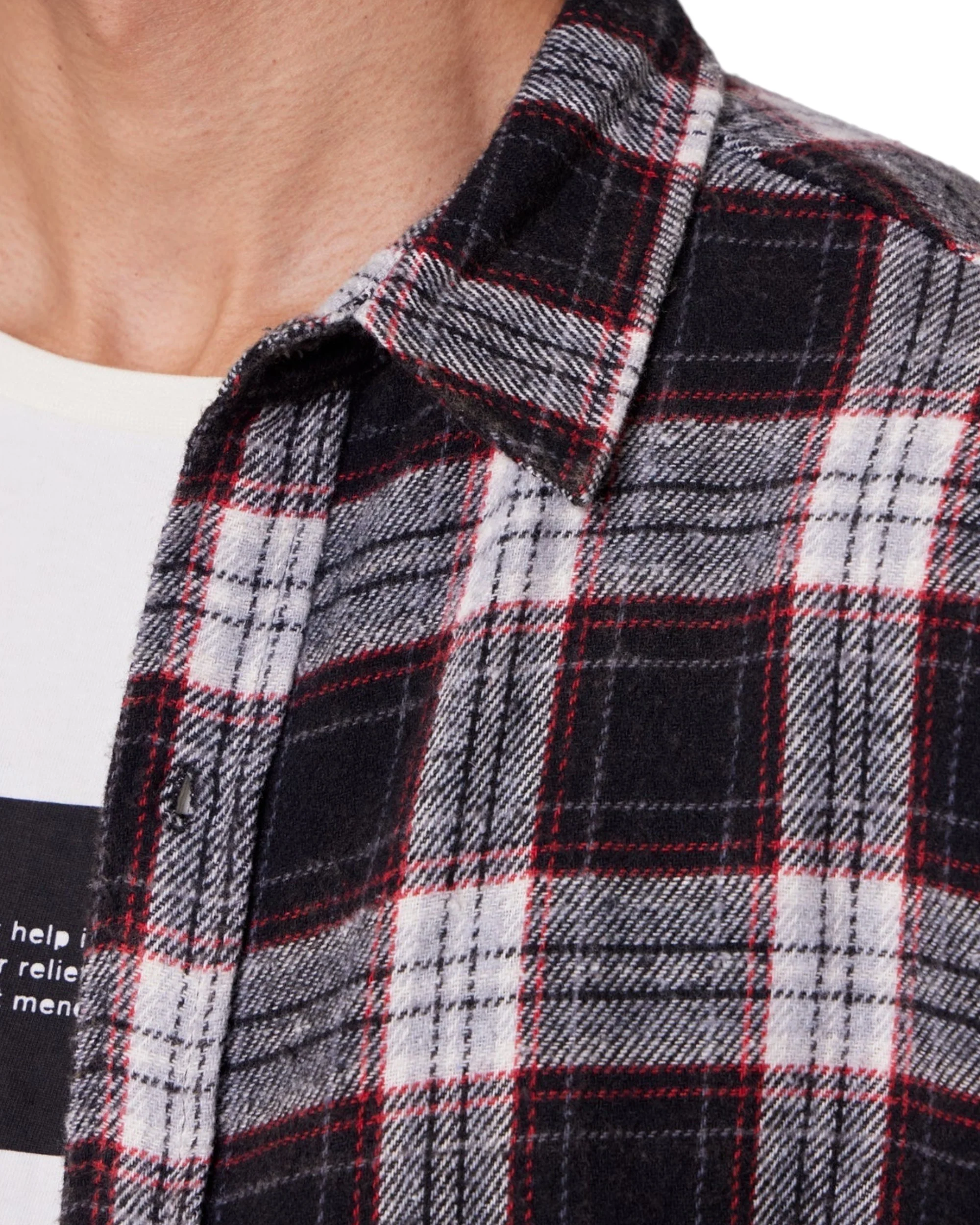 Washed Cropped Flannel Shirt - Black/White - Image 7