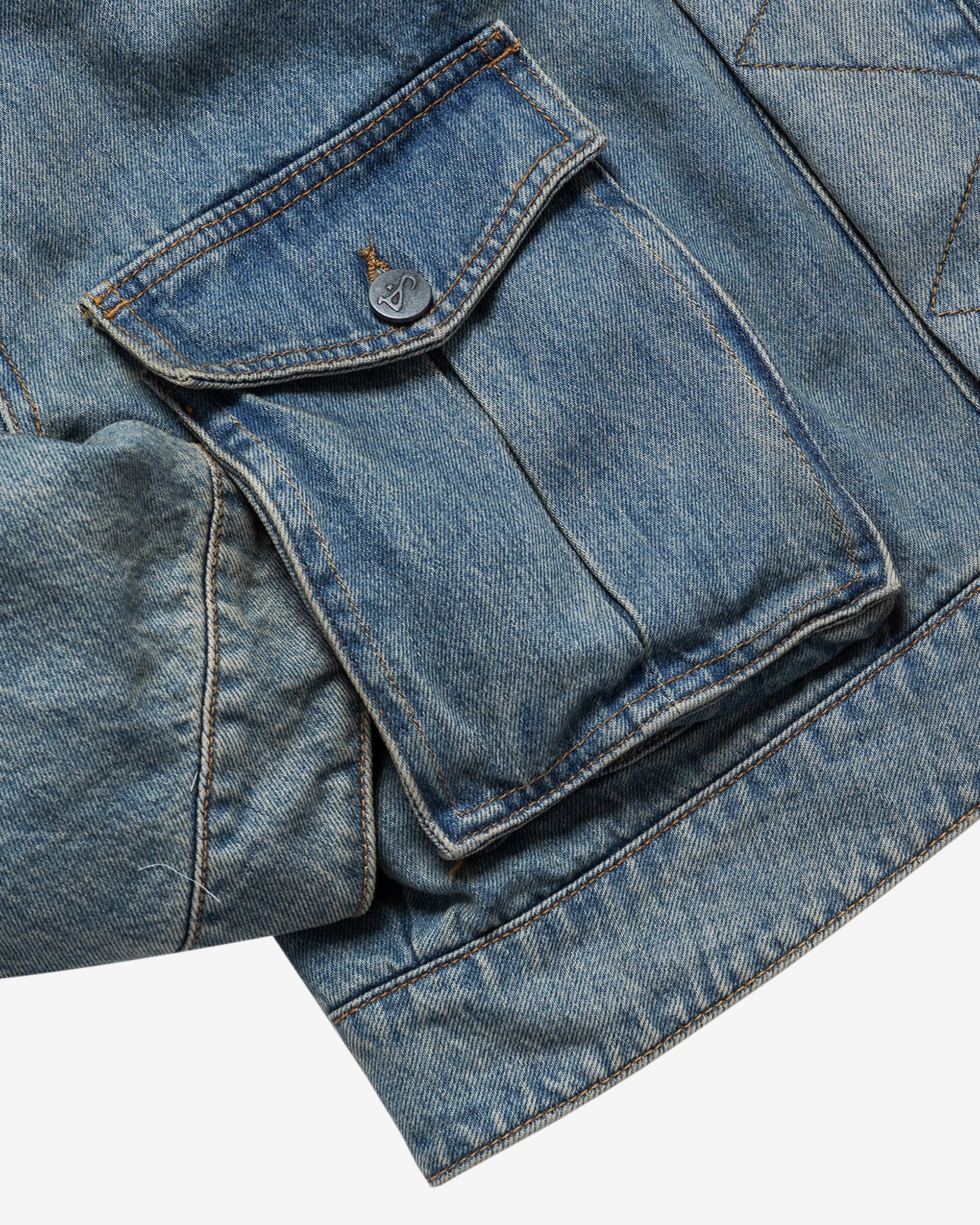 Washed Indigo Reversible 7 Pocket Japanese Denim Jacket - Image 28