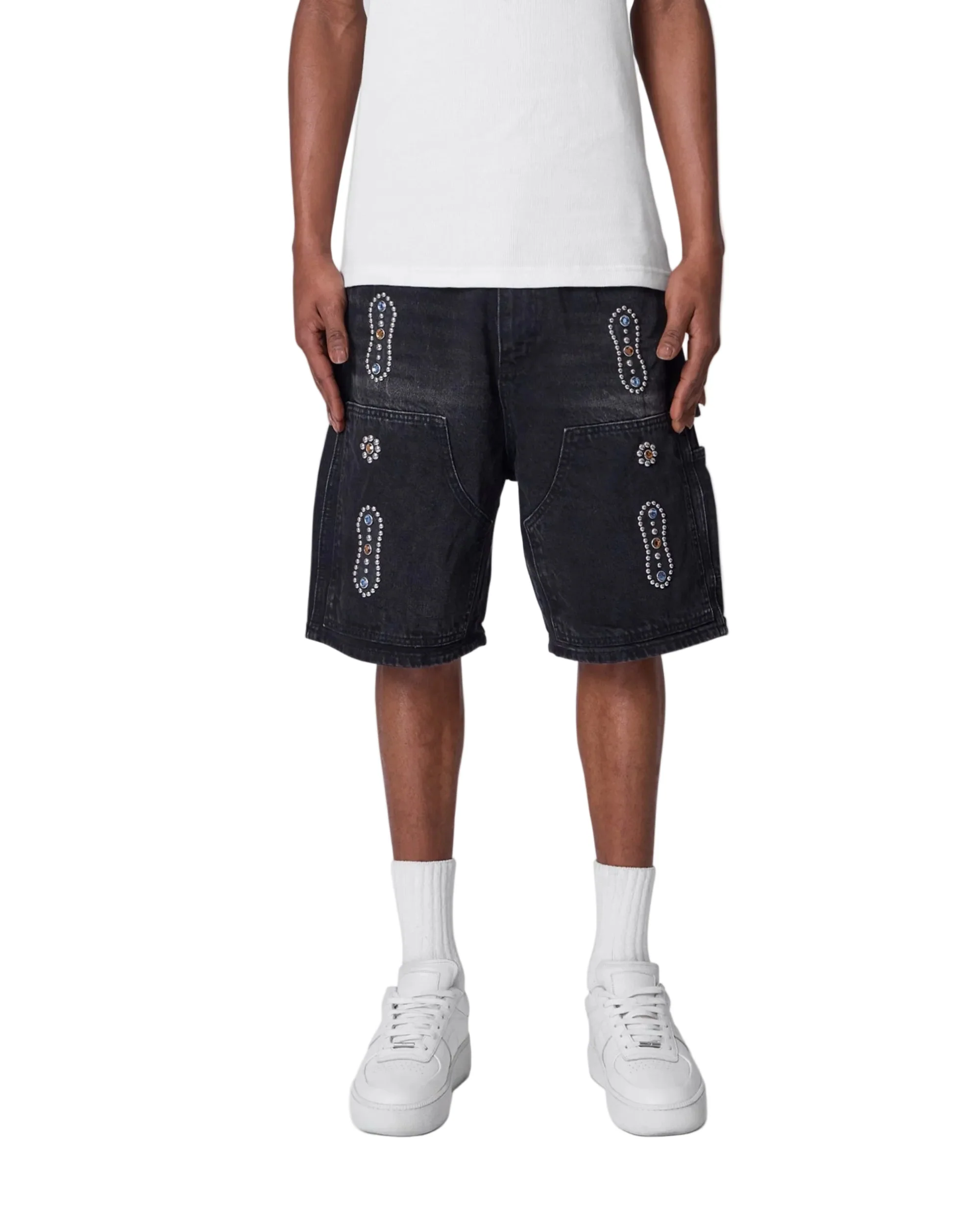 Western Jewel Denim Shorts - Washed Black