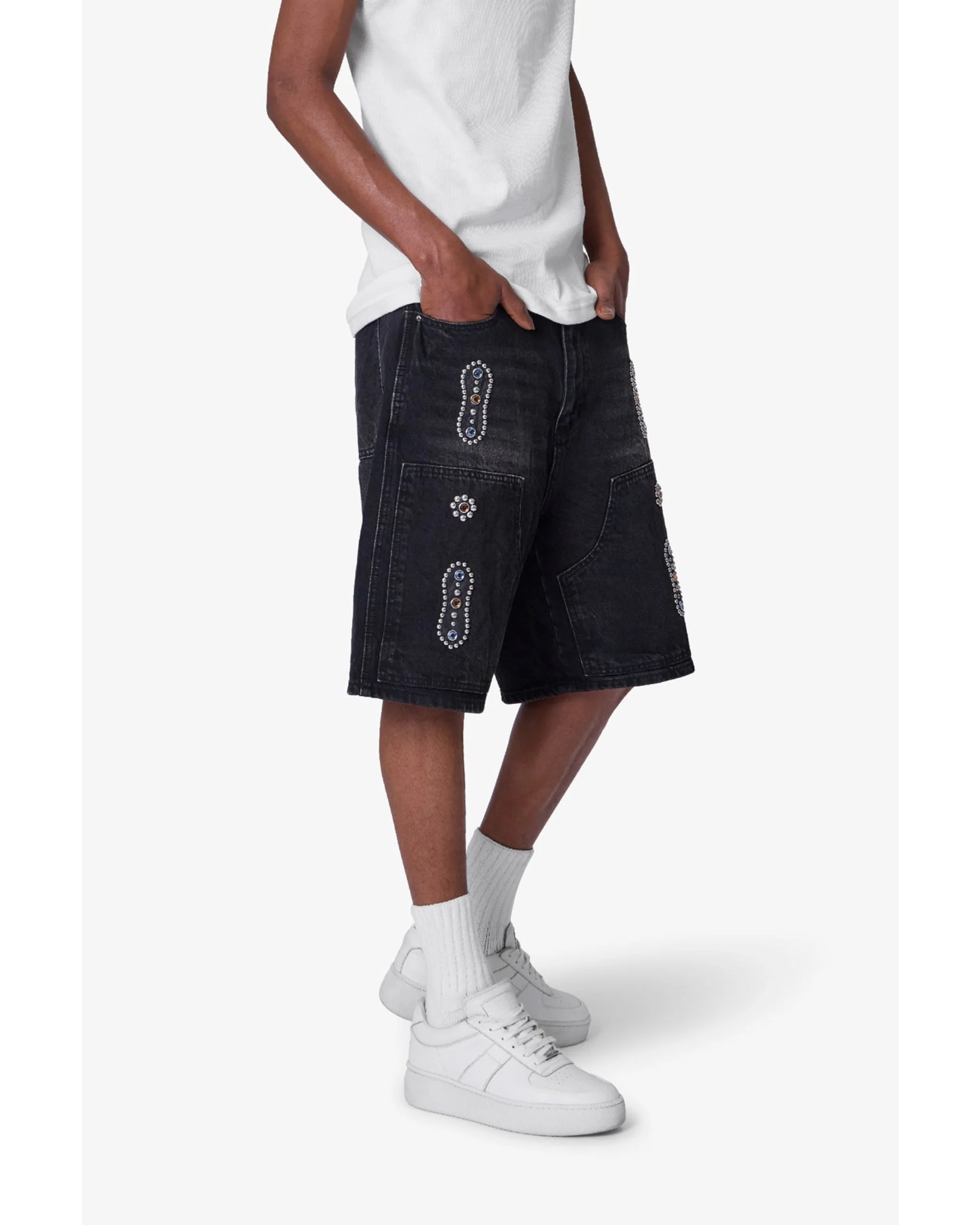Western Jewel Denim Shorts - Washed Black - Image 3