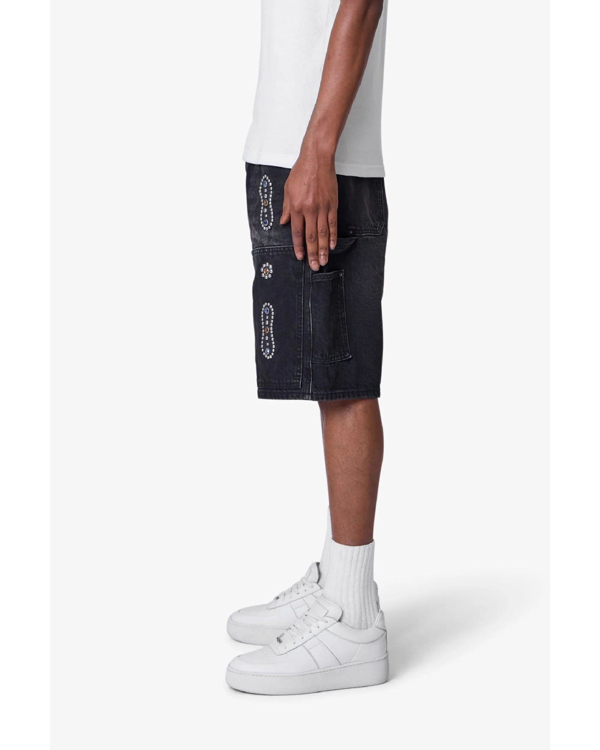 Western Jewel Denim Shorts - Washed Black - Image 5