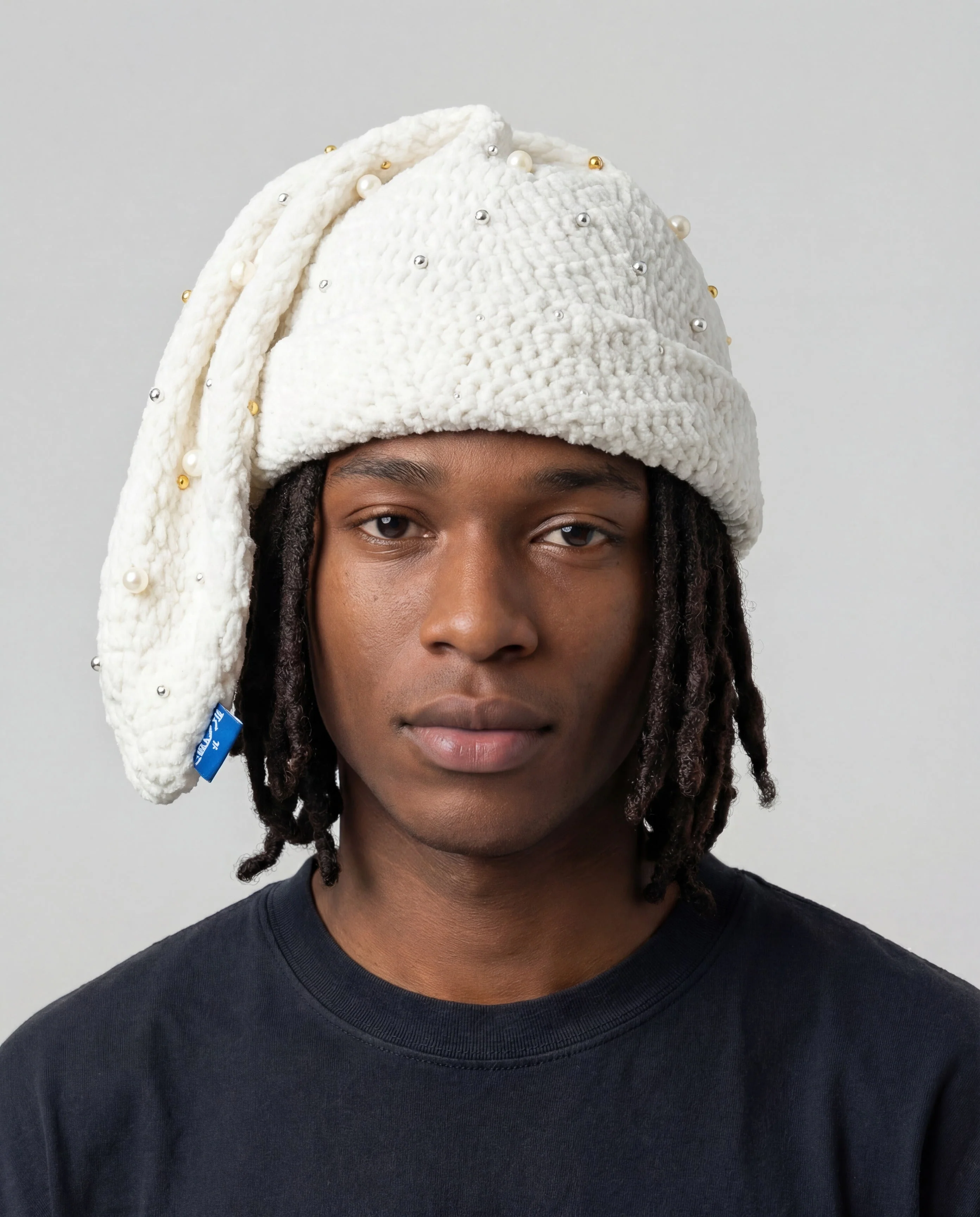 White Pearl Crochet Sock Hat - Image 2
