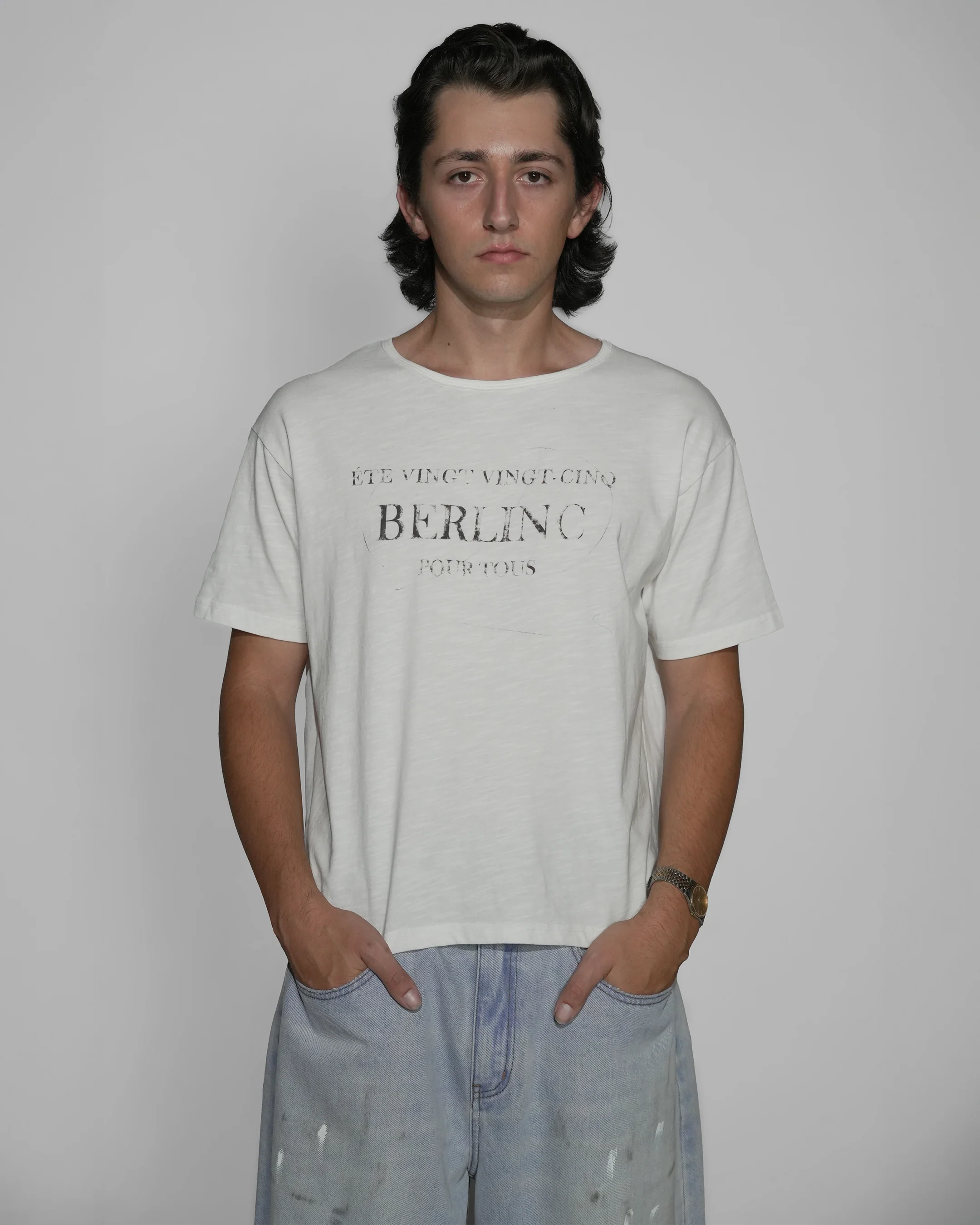 White Slub Cotton "Pour Tous" T-Shirt - Image 2