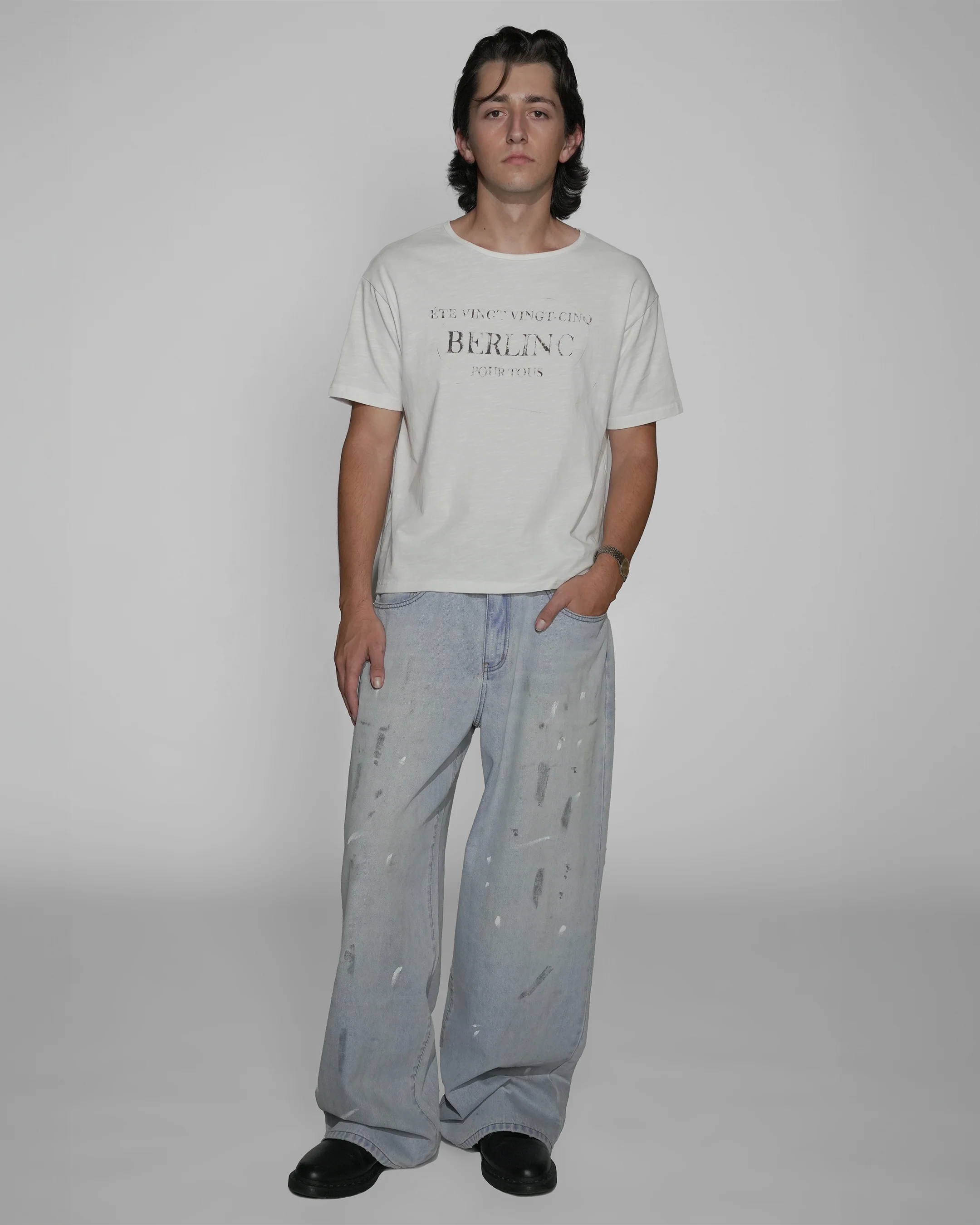 White Slub Cotton "Pour Tous" T-Shirt - Image 3