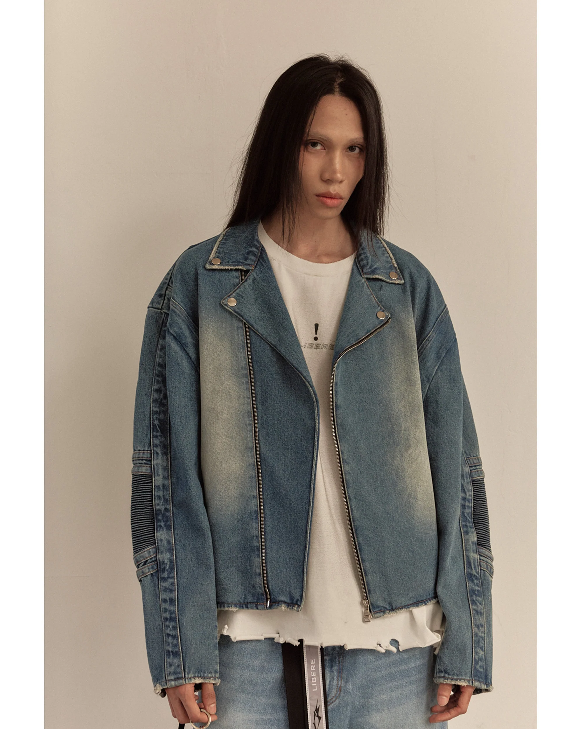 WIDE DENIM RIDER JACKET / BLUE - Image 19