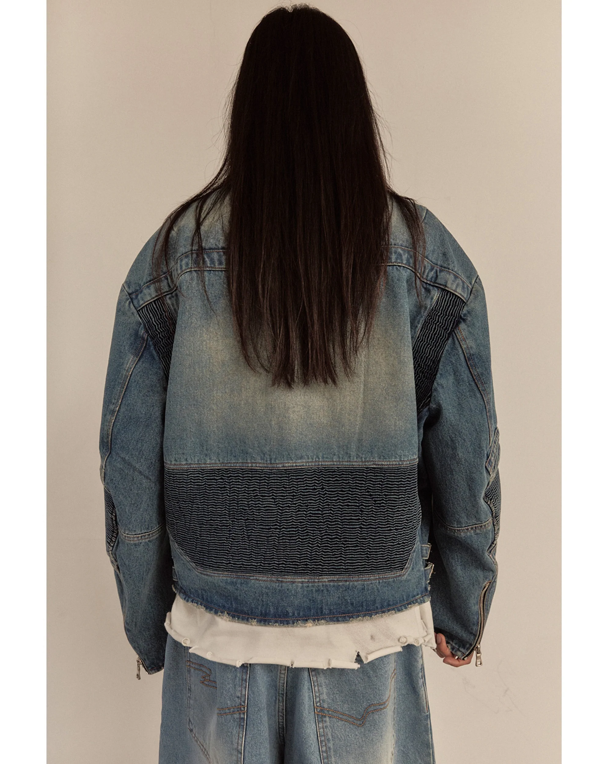WIDE DENIM RIDER JACKET / BLUE - Image 22