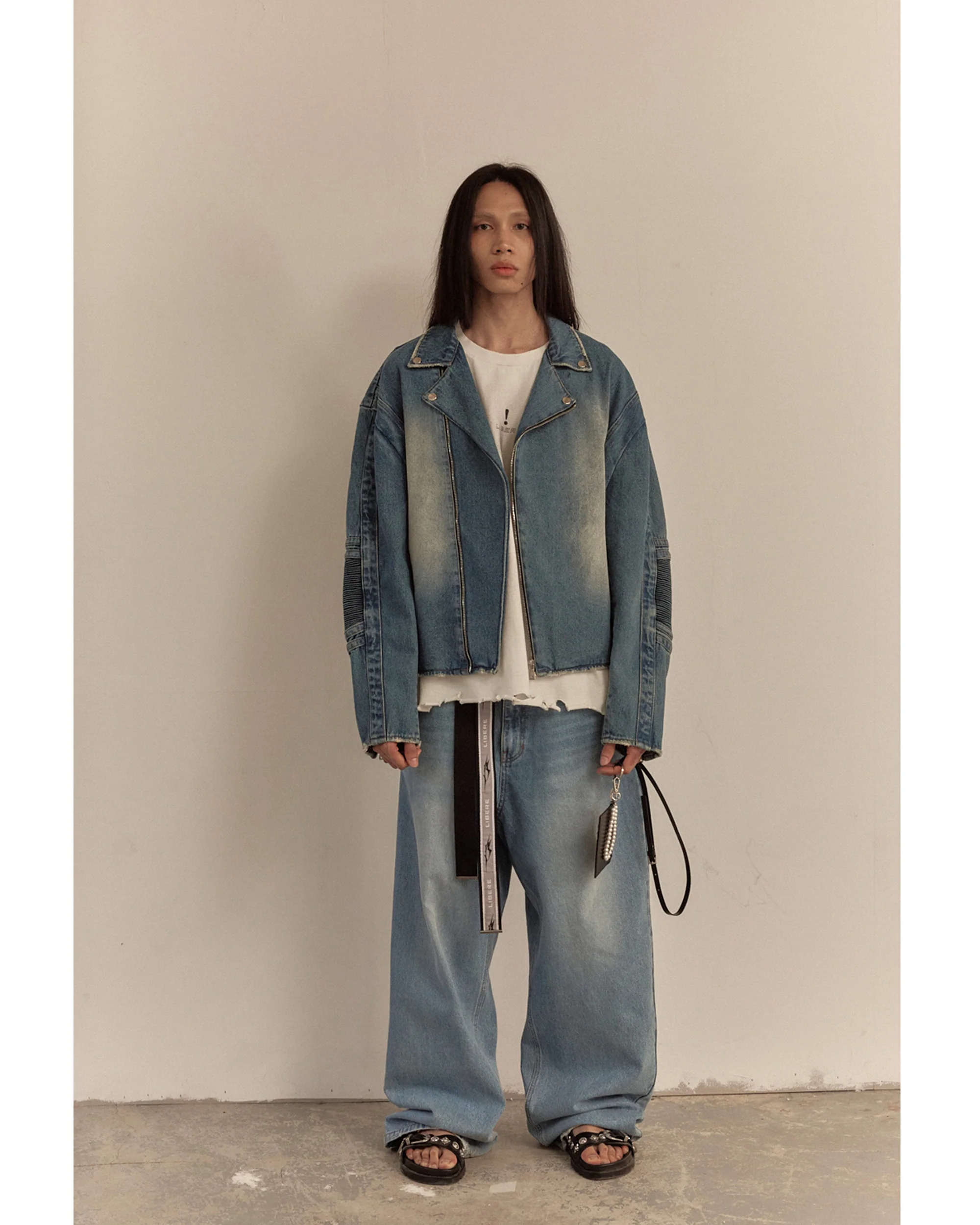 WIDE DENIM RIDER JACKET / BLUE - Image 23