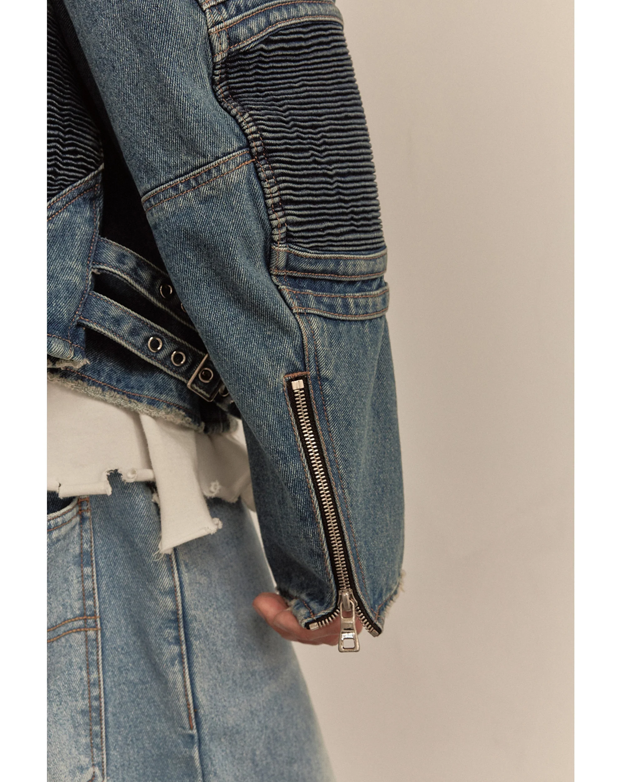 WIDE DENIM RIDER JACKET / BLUE - Image 24
