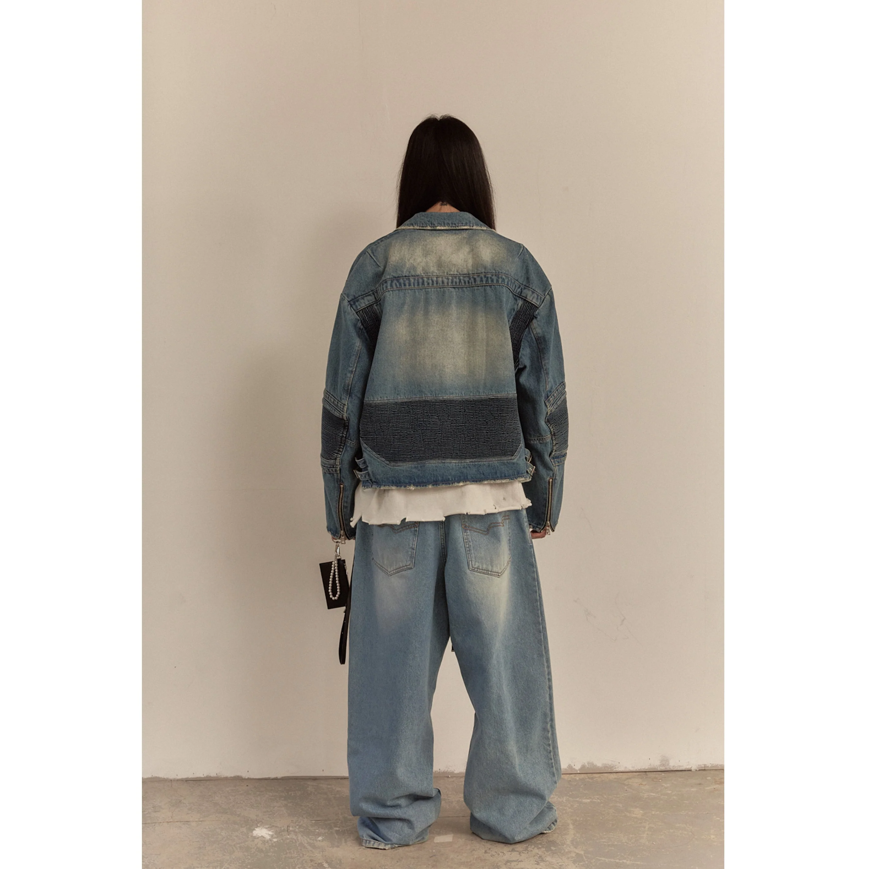 WIDE DENIM RIDER JACKET / BLUE - Image 40