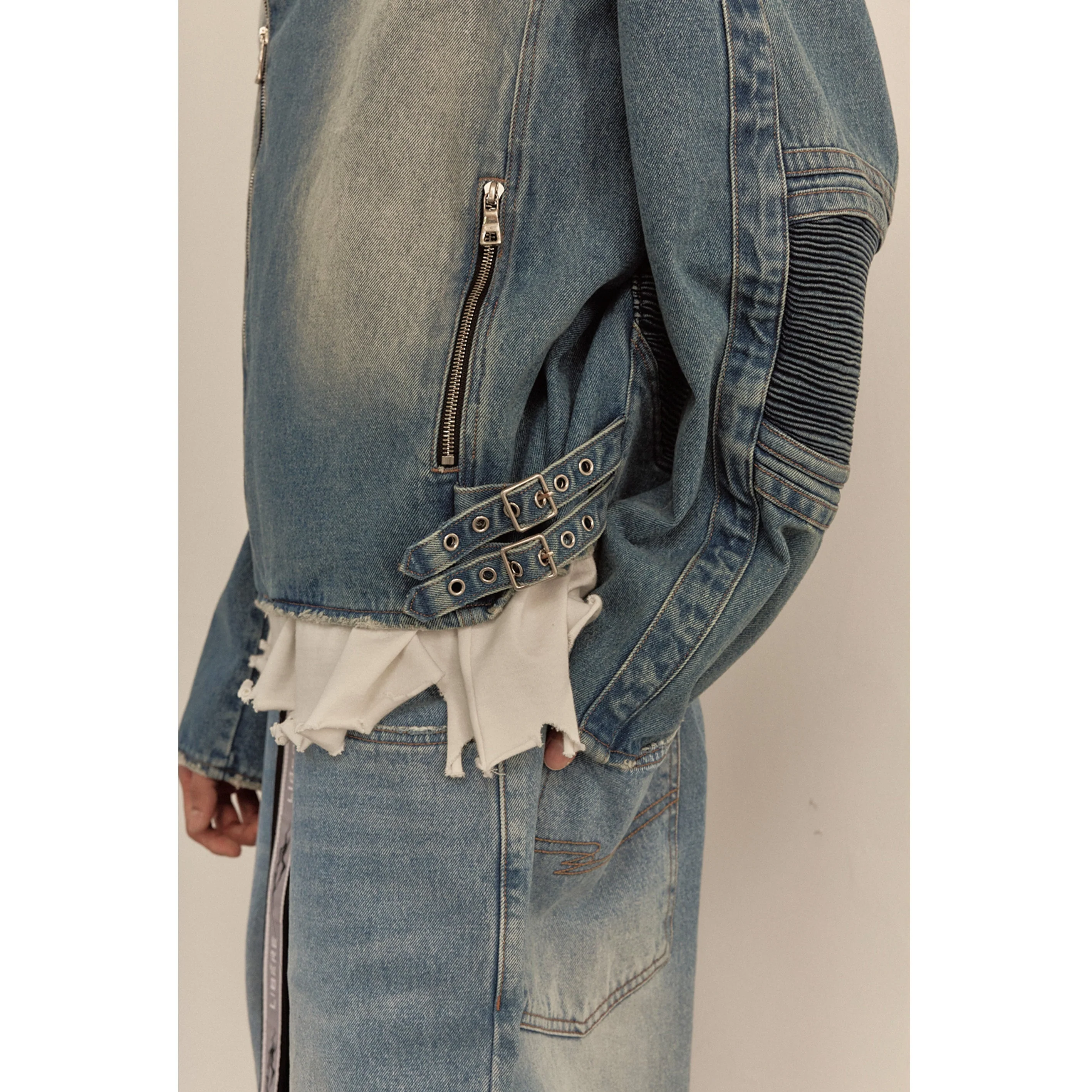 WIDE DENIM RIDER JACKET / BLUE - Image 44