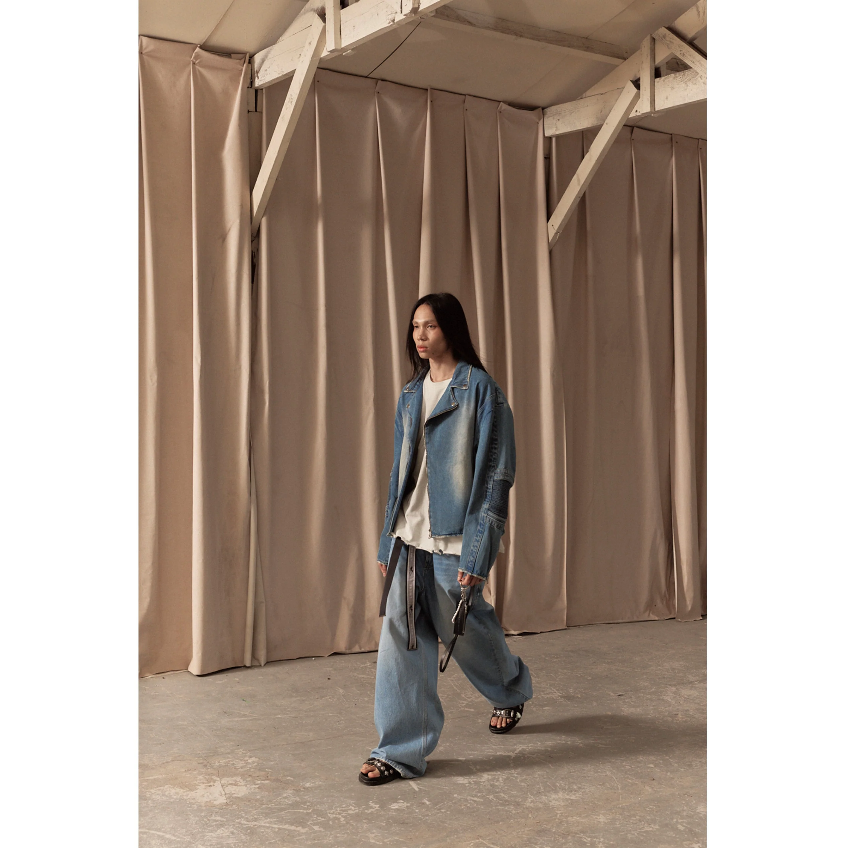 WIDE DENIM RIDER JACKET / BLUE - Image 47