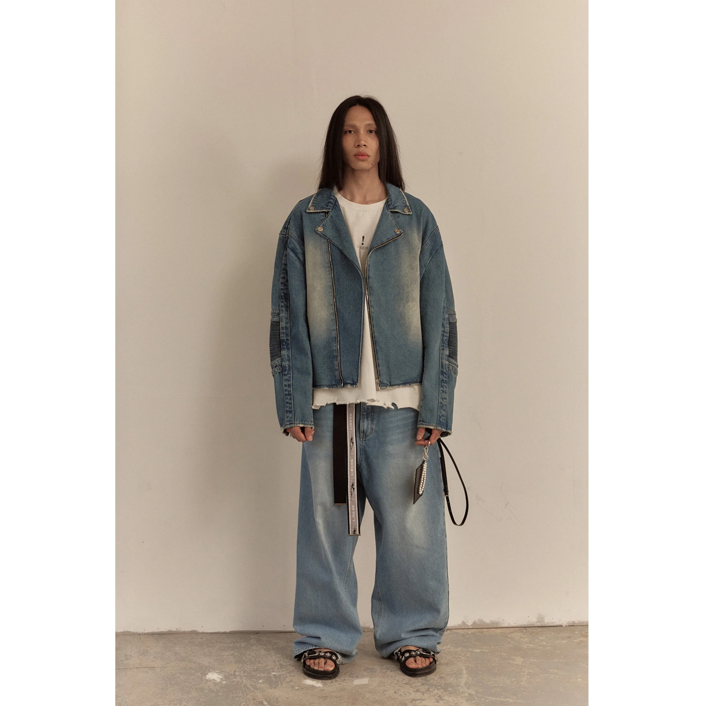 WIDE DENIM RIDER JACKET / BLUE - Image 62