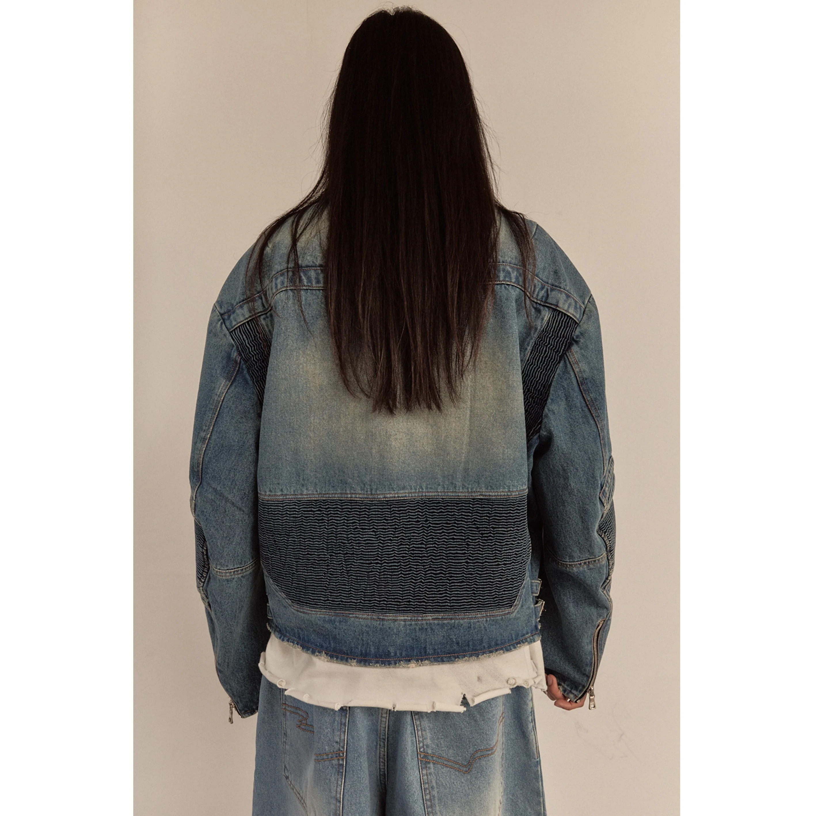 WIDE DENIM RIDER JACKET / BLUE - Image 67