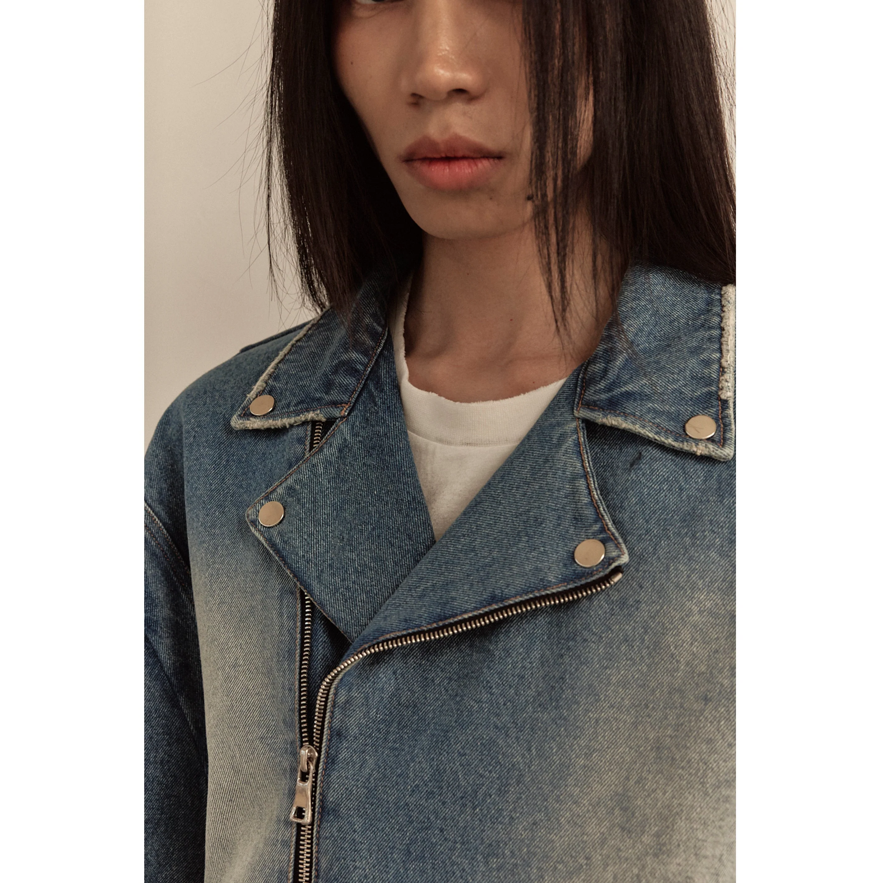 WIDE DENIM RIDER JACKET / BLUE - Image 69