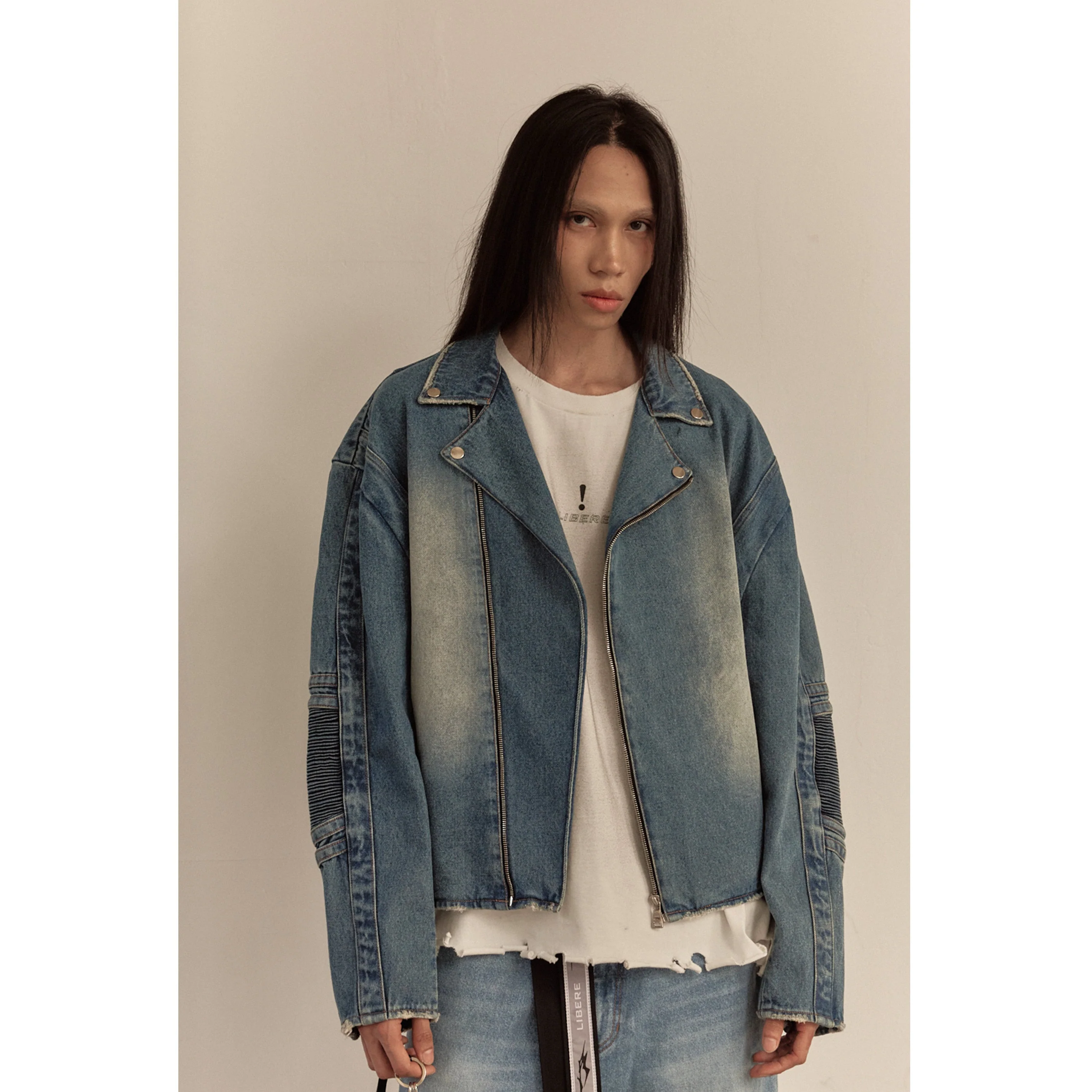 WIDE DENIM RIDER JACKET / BLUE - Image 70