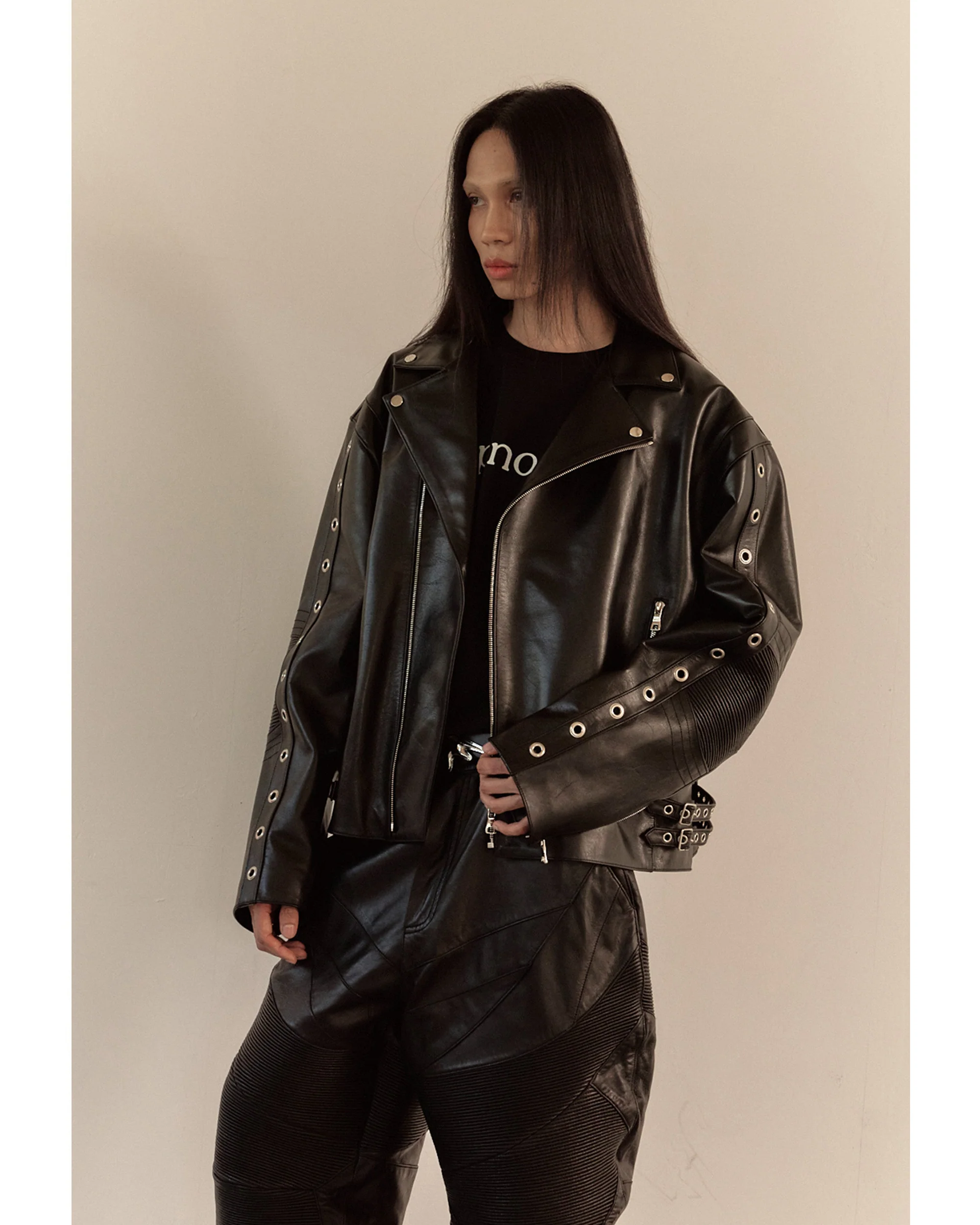 WIDE LEATHER RIDER JACKET / BLACK - Image 11