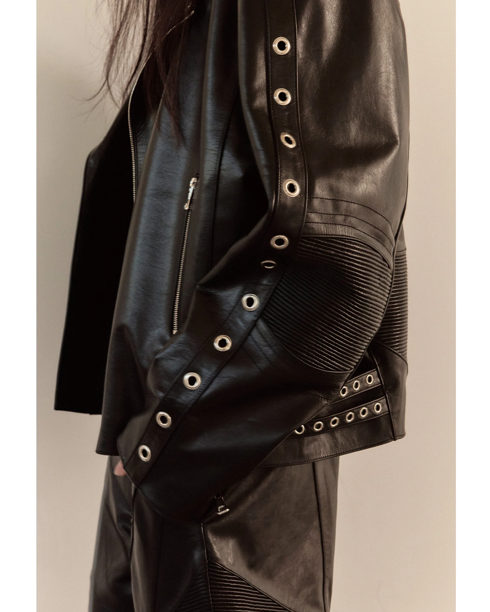WIDE LEATHER RIDER JACKET / BLACK - Image 12