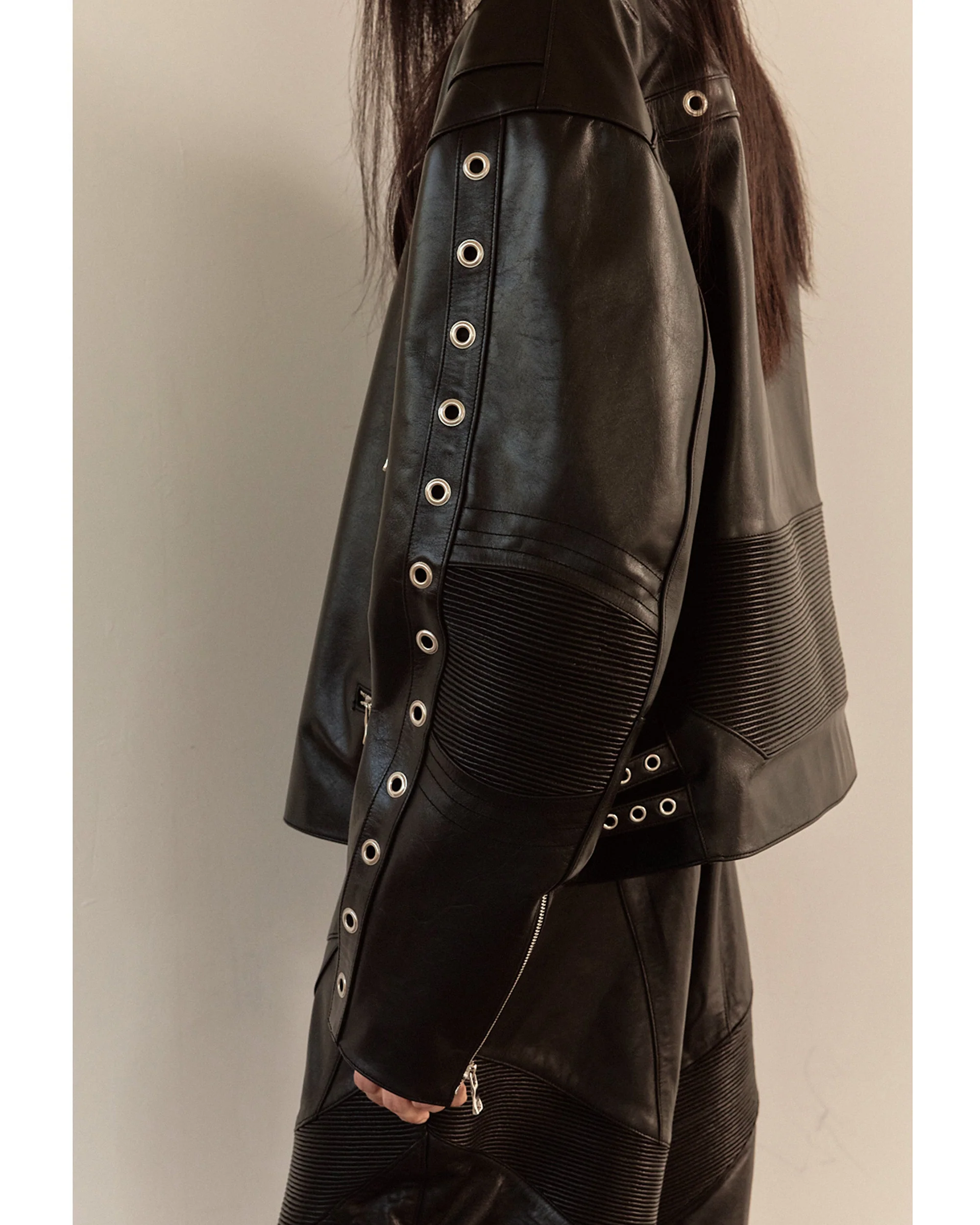 WIDE LEATHER RIDER JACKET / BLACK - Image 15