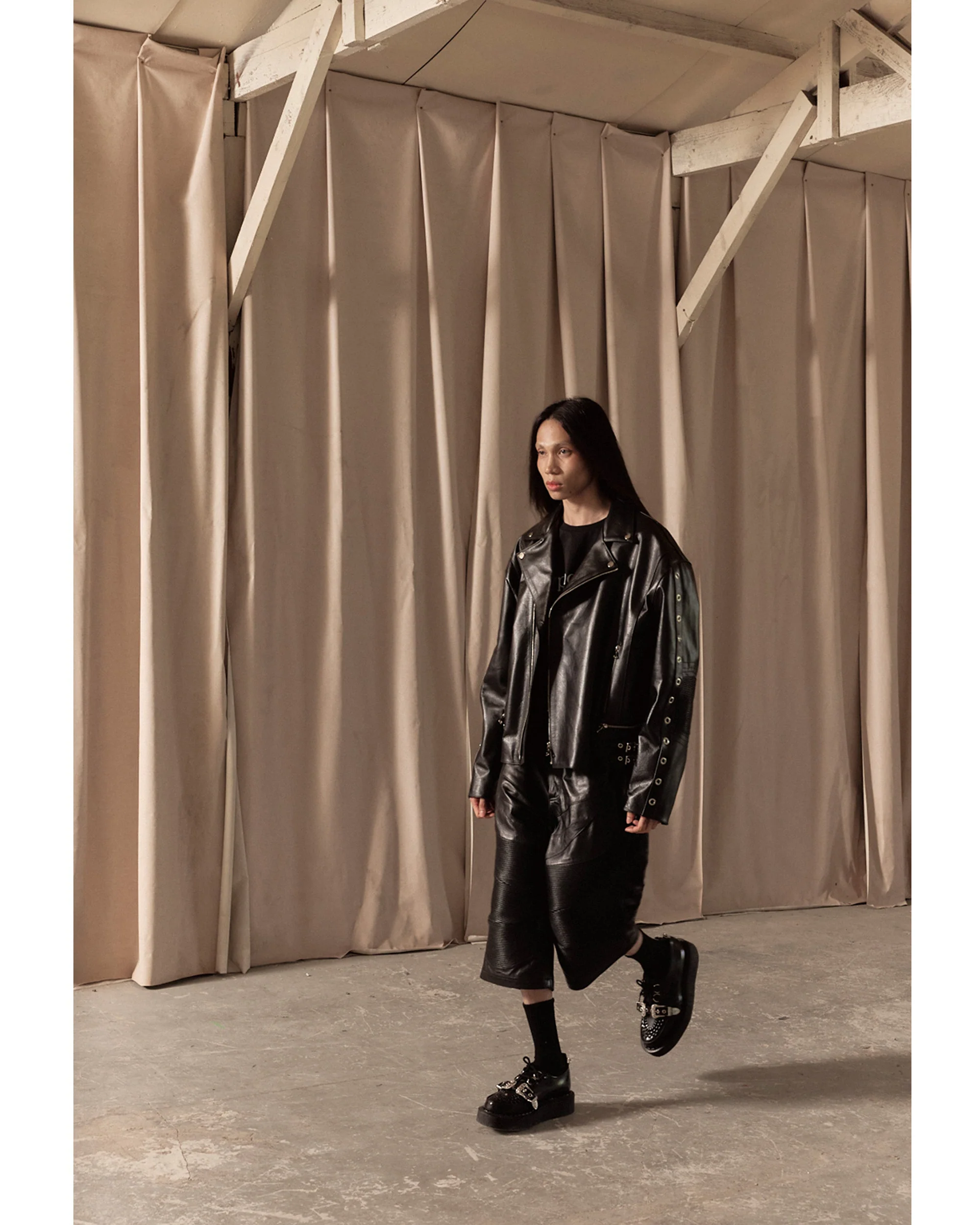 WIDE LEATHER RIDER JACKET / BLACK - Image 2