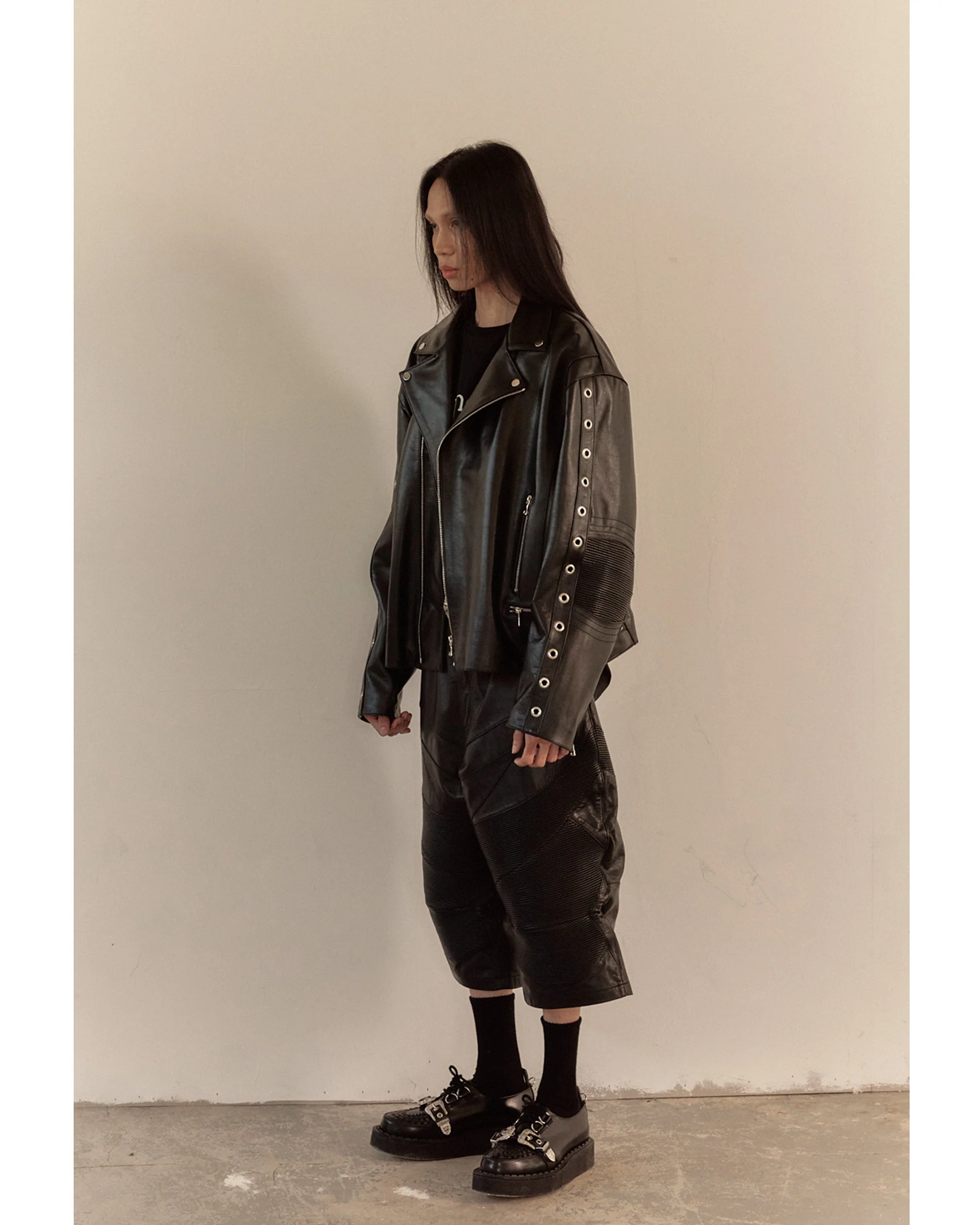 WIDE LEATHER RIDER JACKET / BLACK - Image 23