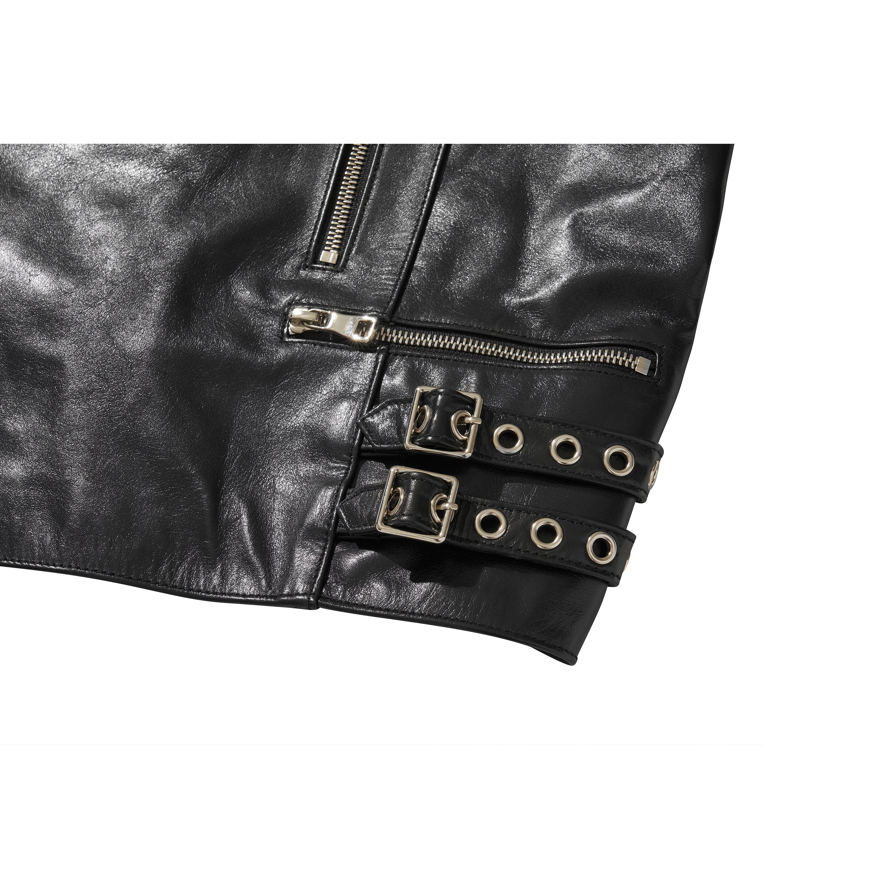 WIDE LEATHER RIDER JACKET / BLACK - Image 31