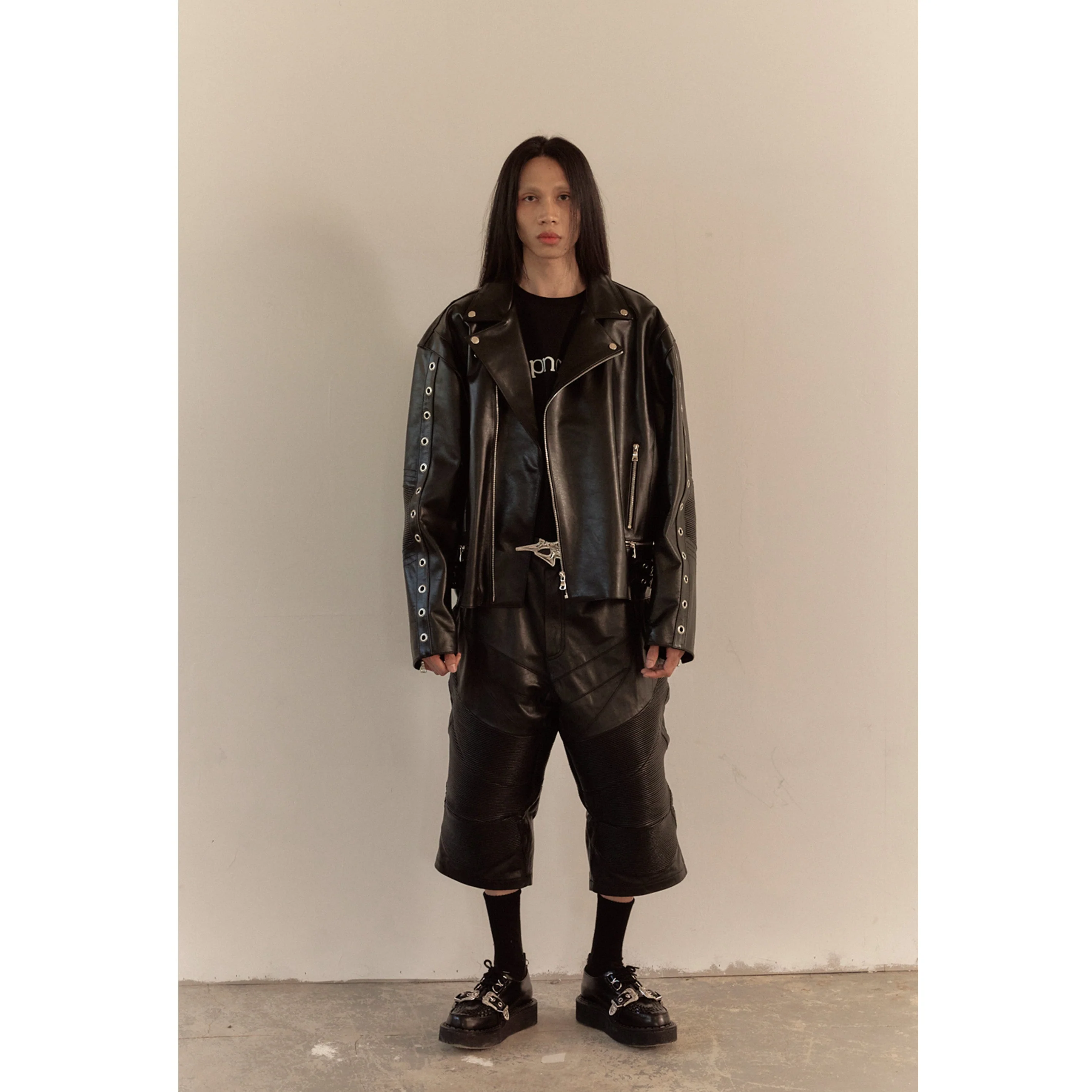 WIDE LEATHER RIDER JACKET / BLACK - Image 38