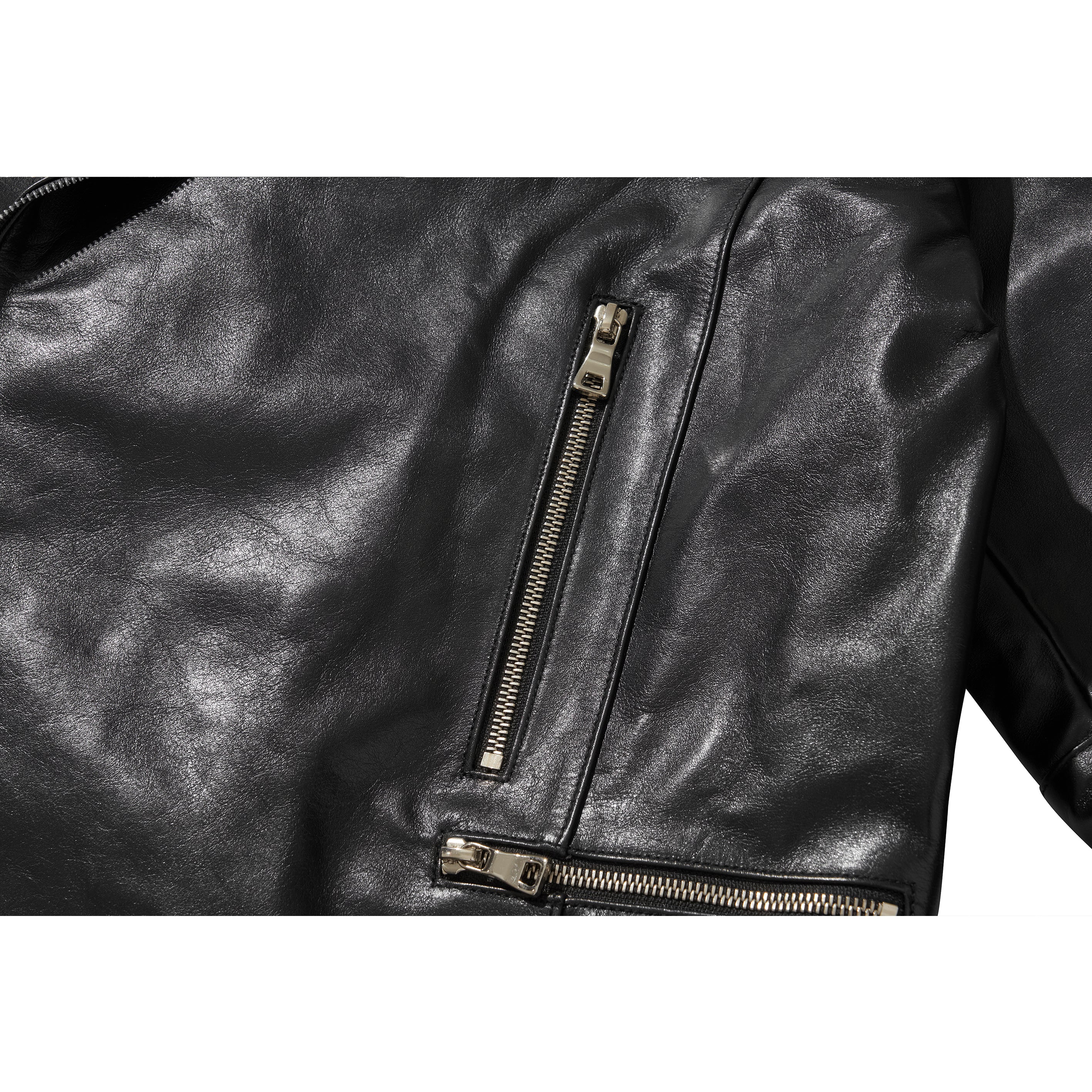 WIDE LEATHER RIDER JACKET / BLACK - Image 57