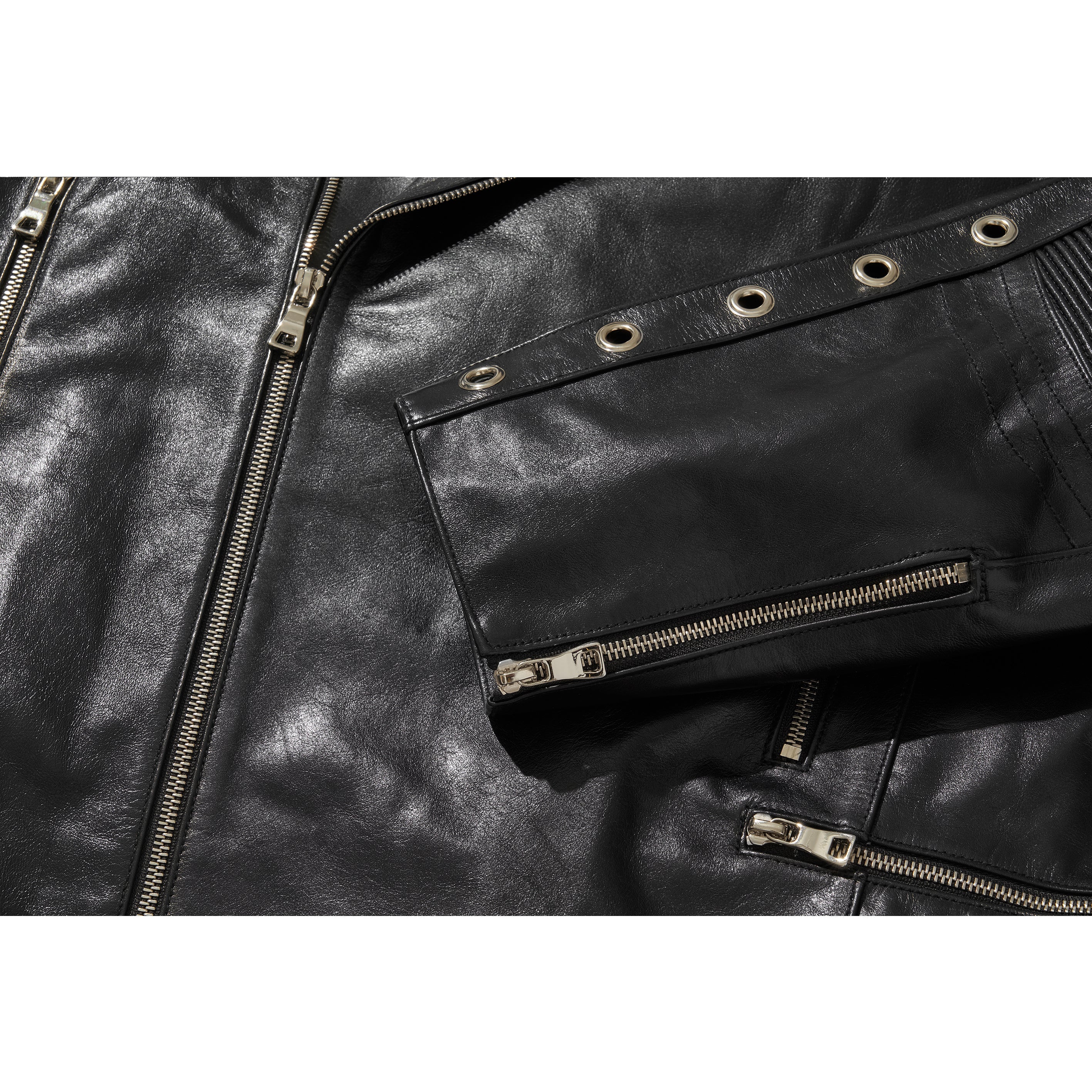 WIDE LEATHER RIDER JACKET / BLACK - Image 58