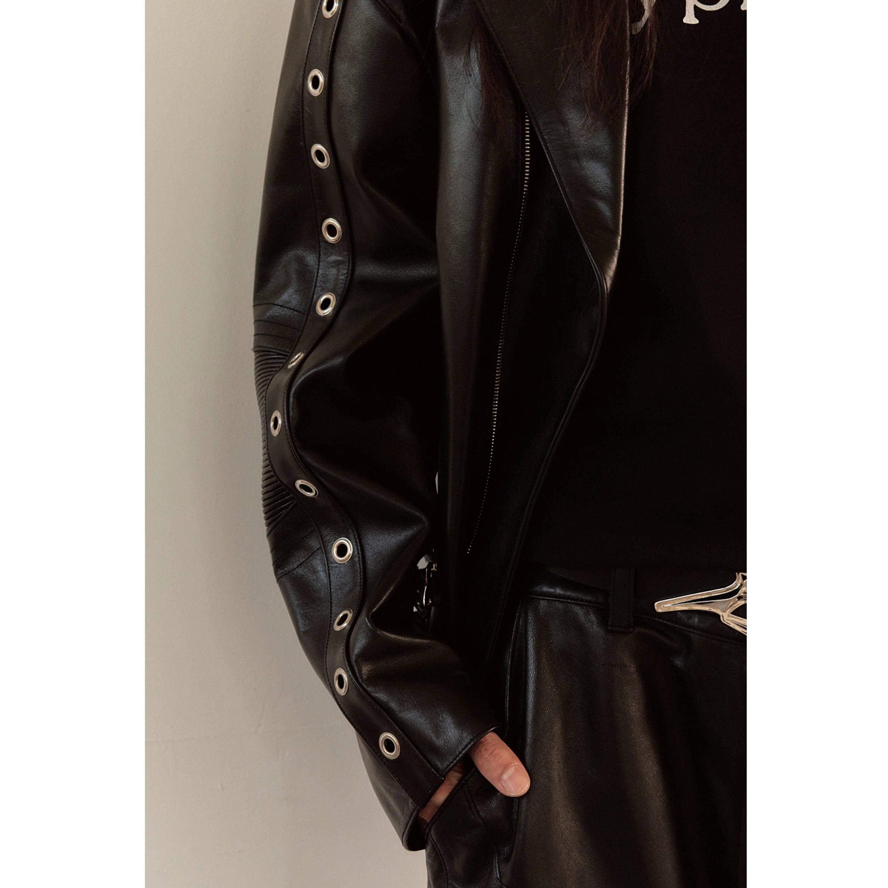 WIDE LEATHER RIDER JACKET / BLACK - Image 66