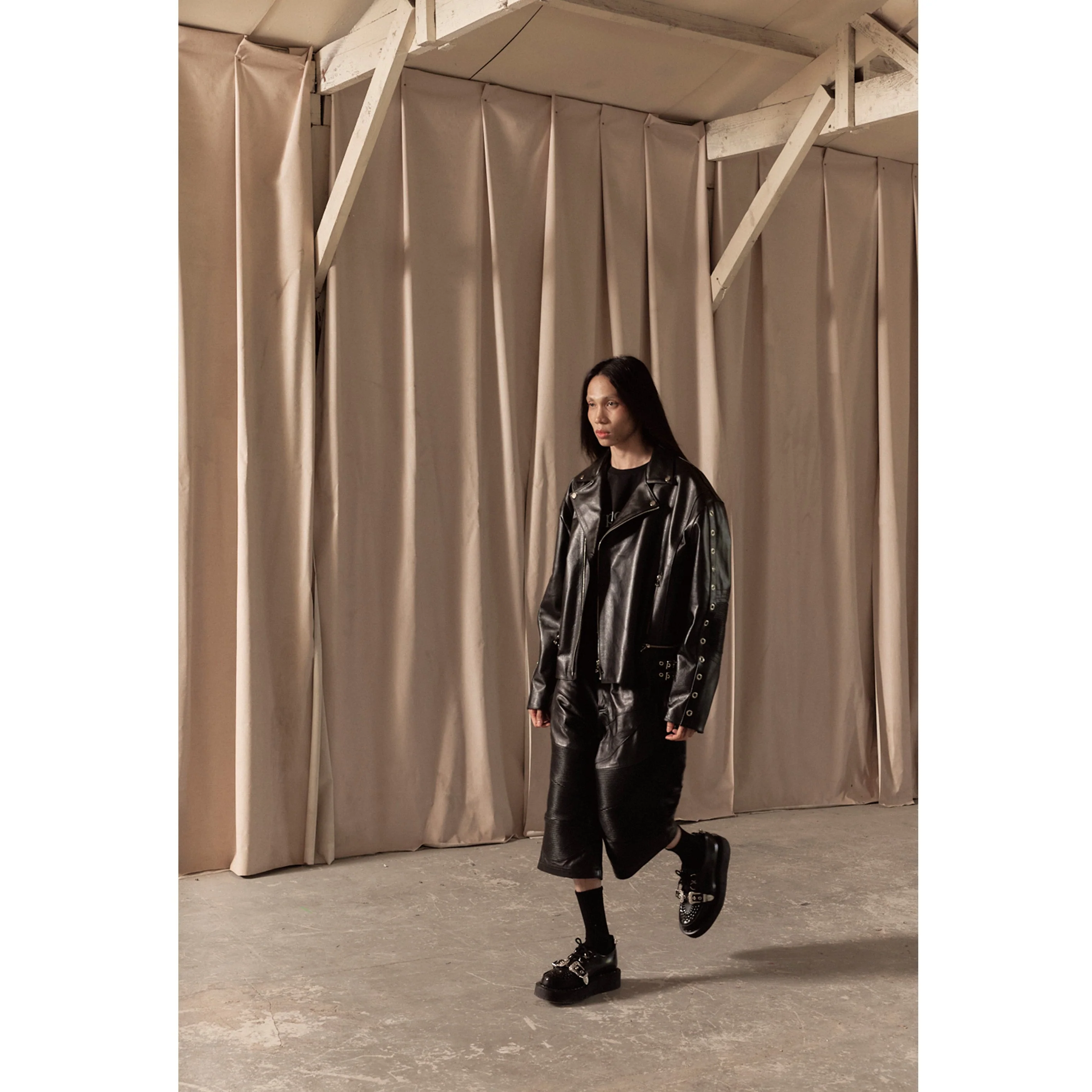 WIDE LEATHER RIDER JACKET / BLACK - Image 72