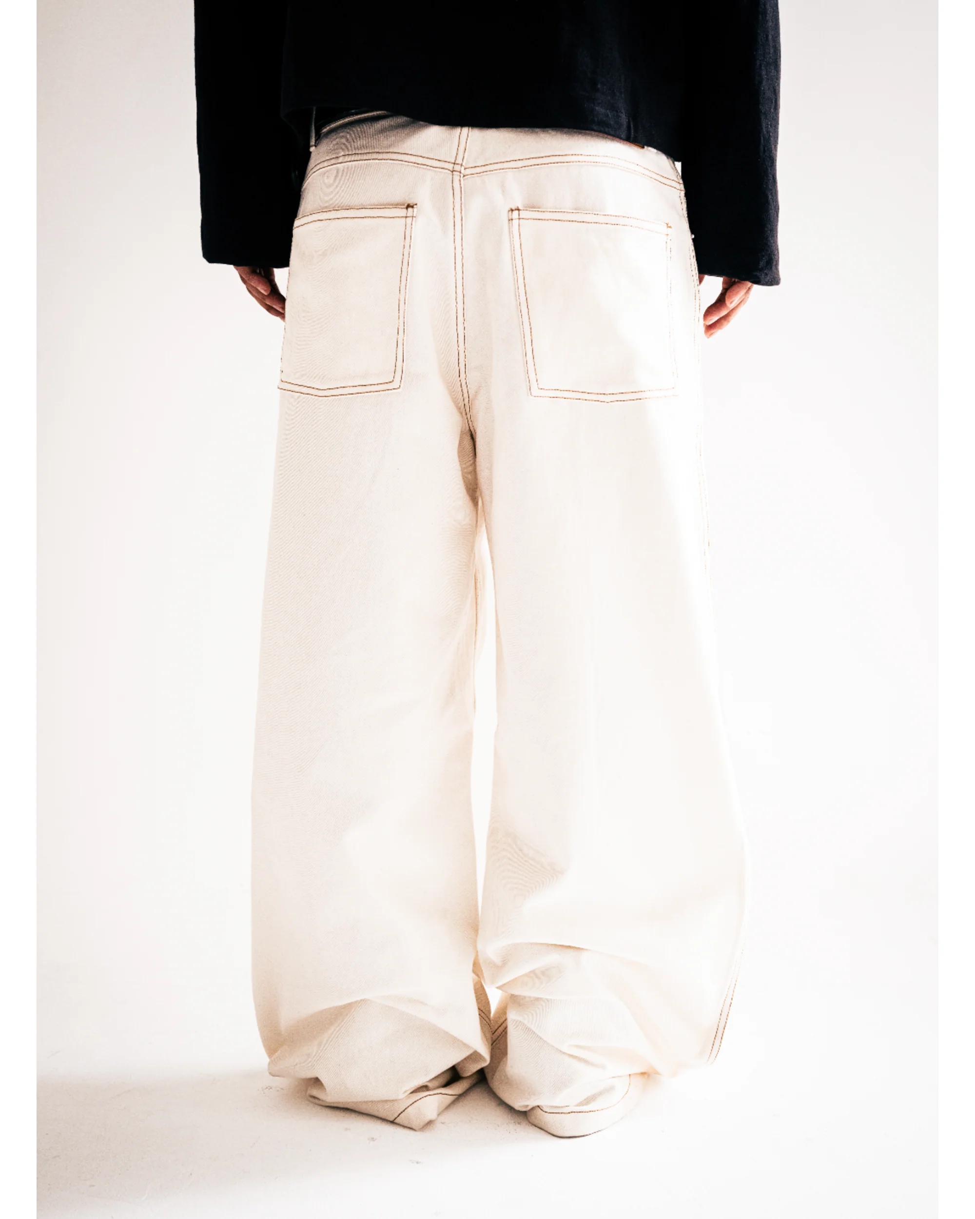 Wide Leg Denim - Cream White - Image 2