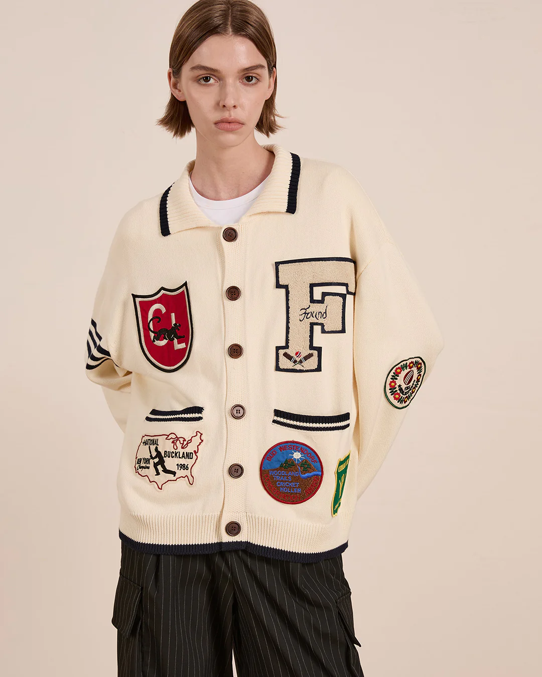 York Varsity Patch Collared Cardigan - Image 2