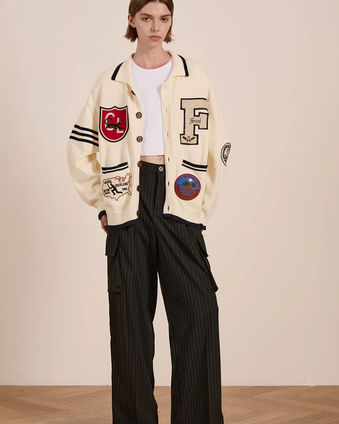 York Varsity Patch Collared Cardigan - Image 4