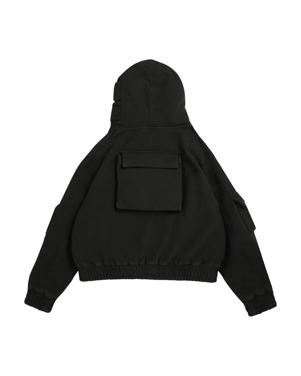 Zip Up Cargo Hoodie- BLACK - Image 5